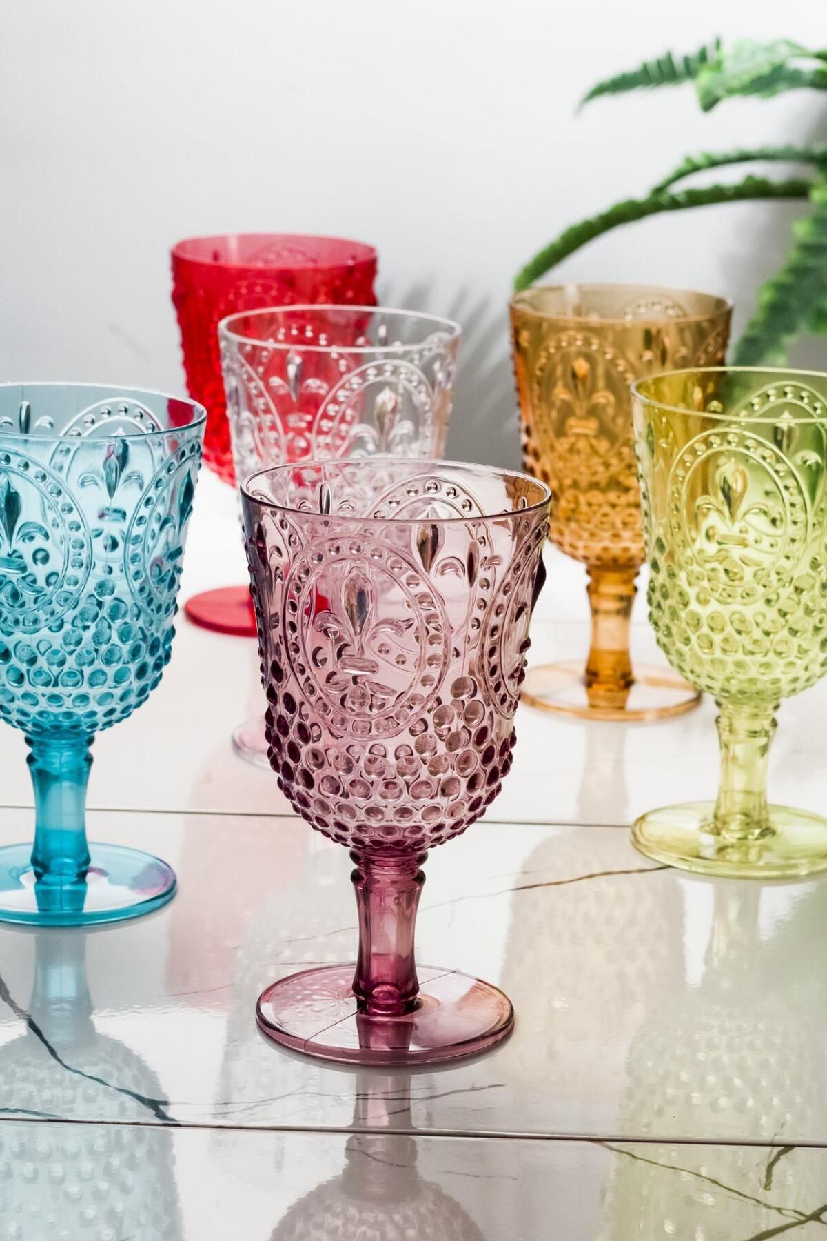 Shop58 Akrilik Renkli 6'lı Kadeh & Su Meşrubat Kahve Yanı Bardağı 450 ml ( Cam Değildir )