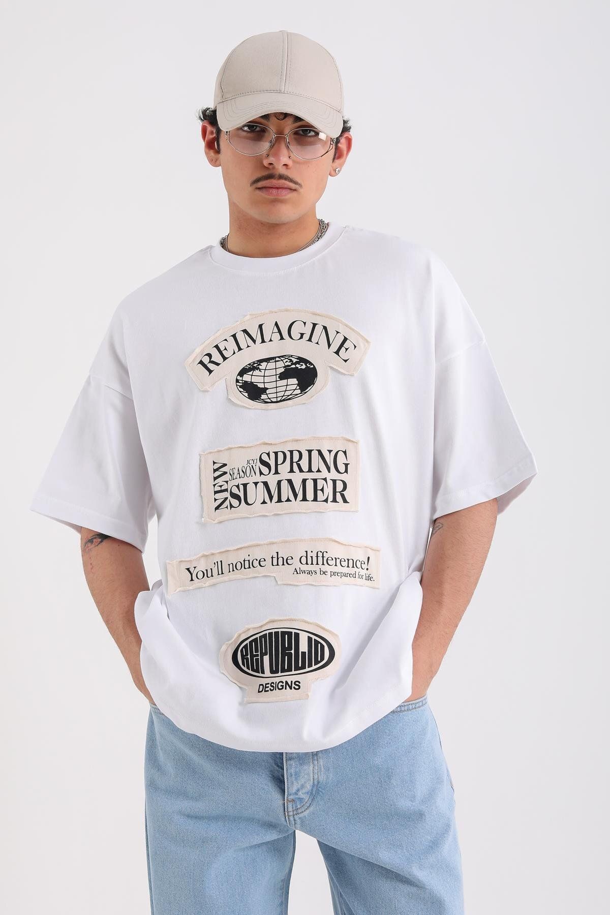 Jr.Crime Reimagine Patch Detay Beyaz Oversize Tshirt