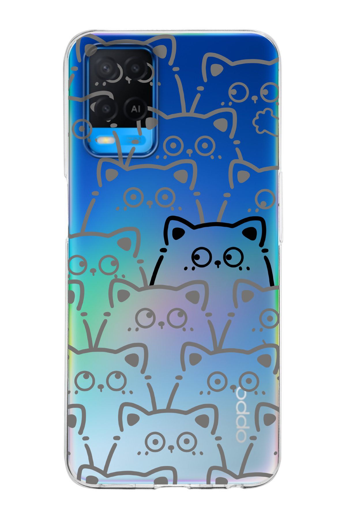 moonset Oppo A54 Uyumlu Sevimli Kediler Tasarımlı Baskılı Şeffaf Telefon Kılıfı