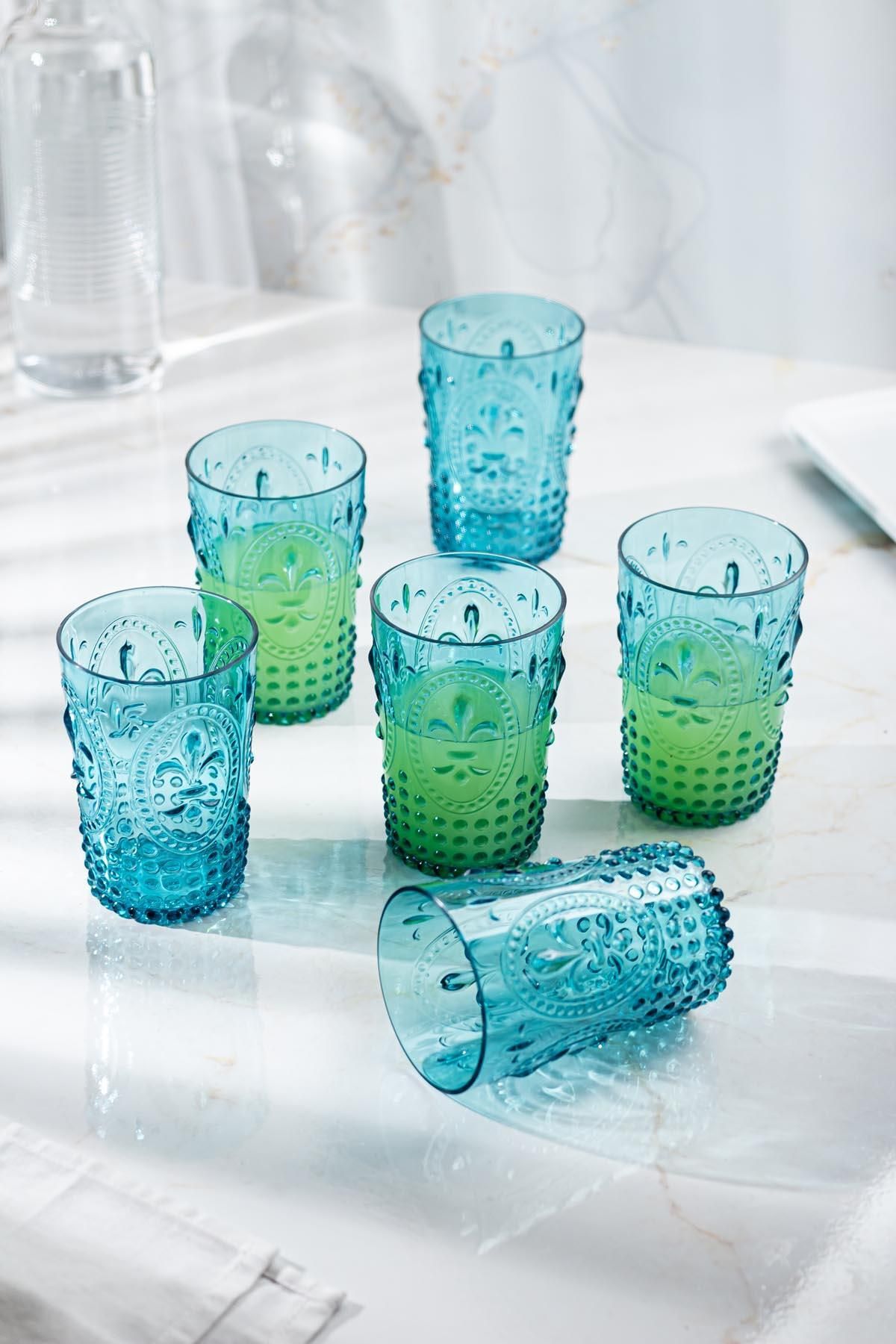 Shop58 Akrilik Aquamarin 6'lı Kısa Bardak & Su Meşrubat Kahve Yanı Bardağı 400 ml ( Cam Değildir )