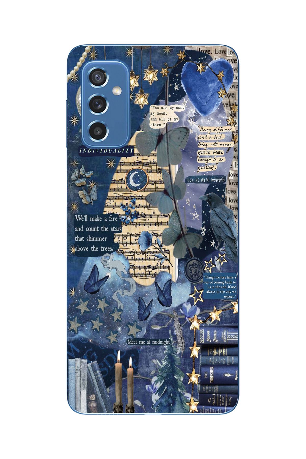 moonset Samsung Galaxy M52 Uyumlu Kolaj Tasarımlı Baskılı Şeffaf Telefon Kılıfı