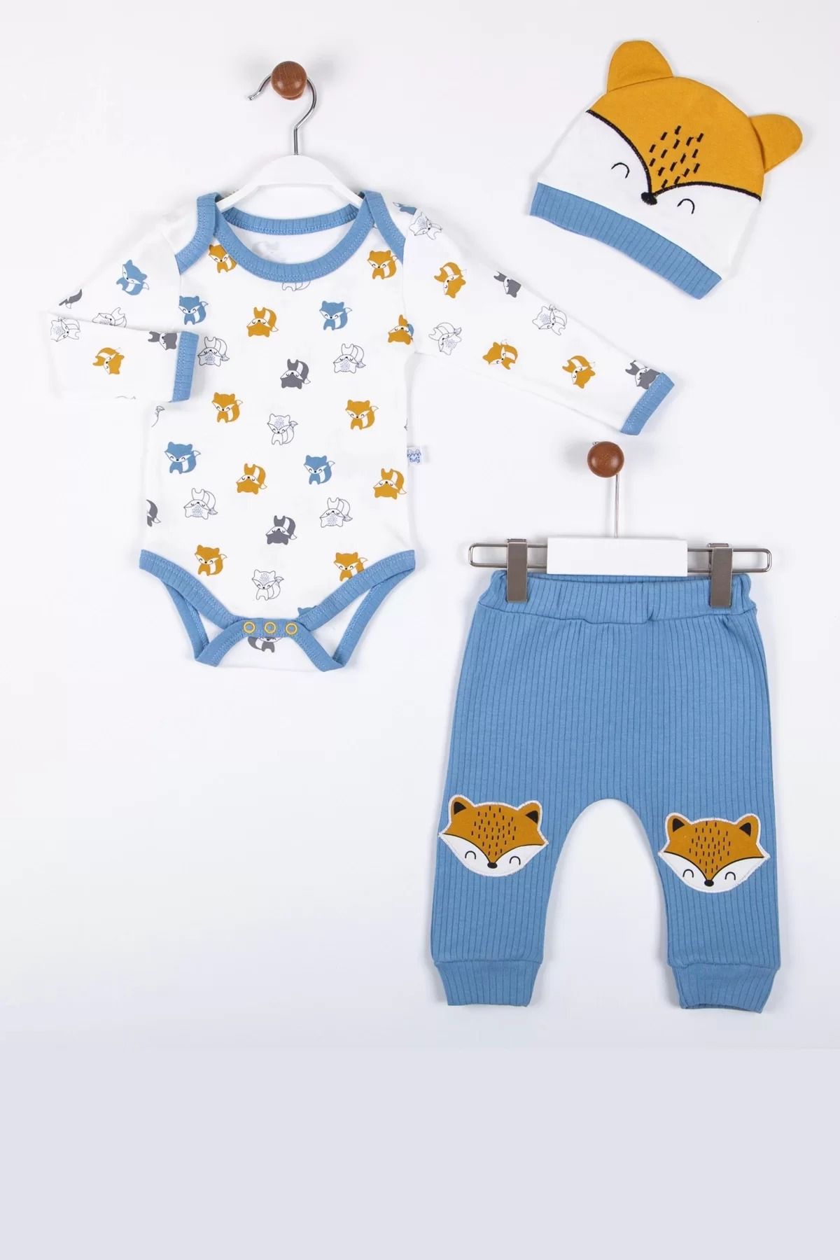 Shop58 Little Fox Desenli 3'lü % 100 Pamuklu Erkek Takım