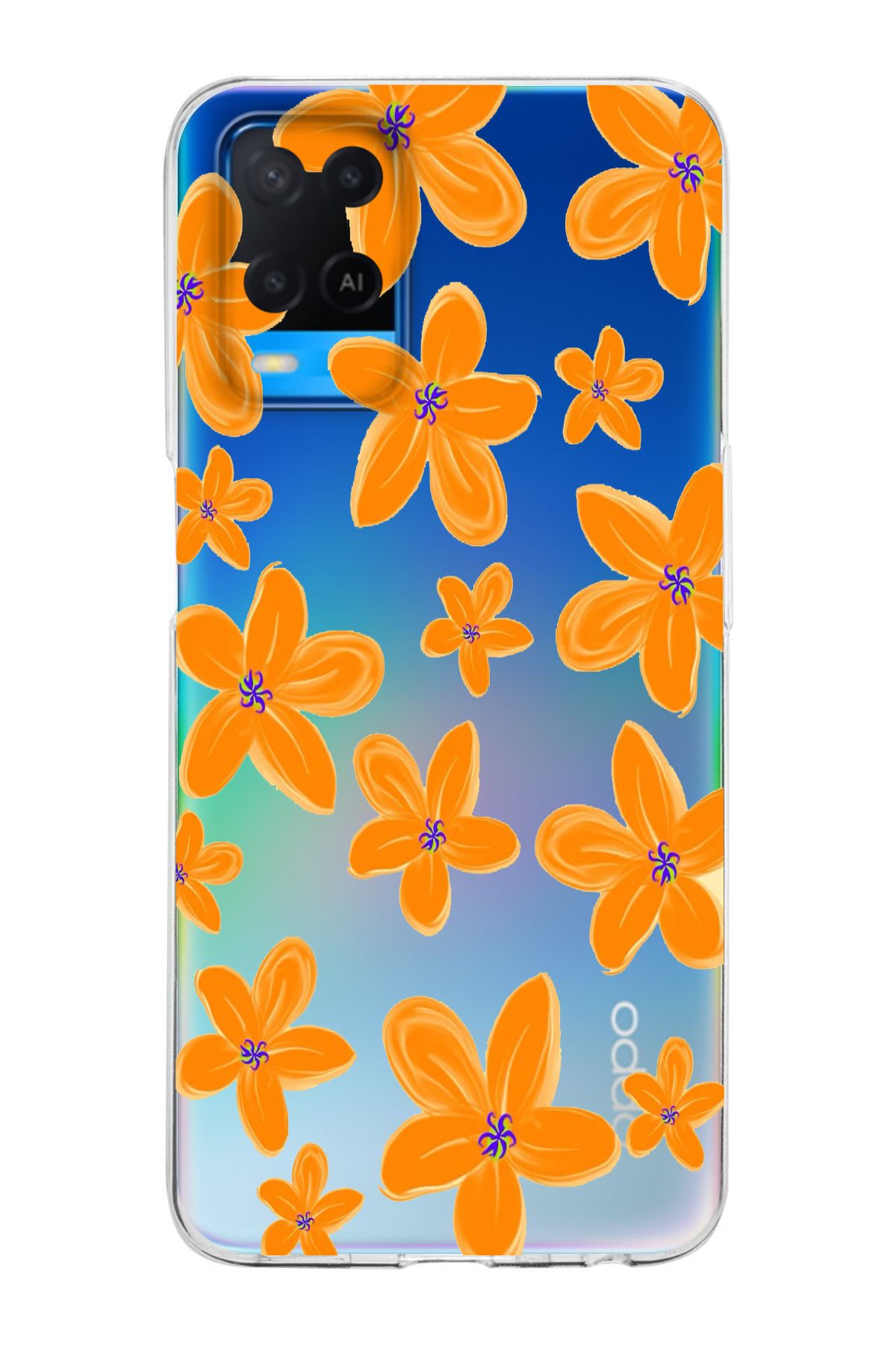 moonset Oppo A54 Uyumlu Çiçek Tasarımlı Baskılı Şeffaf Telefon Kılıfı