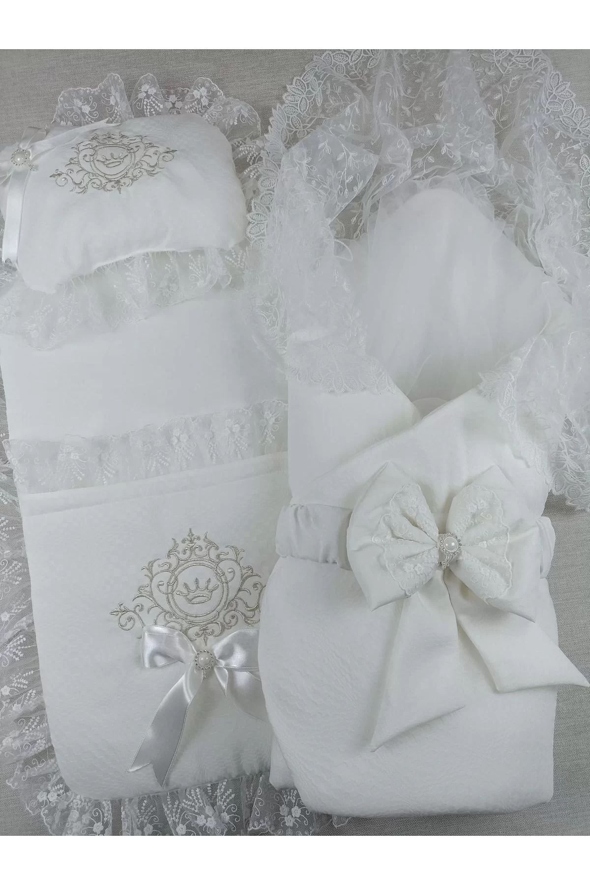 Shop58 Yenidoğan Bambu Nakışlı Kundaklı Trilüks 3lü Alt Açma Seti