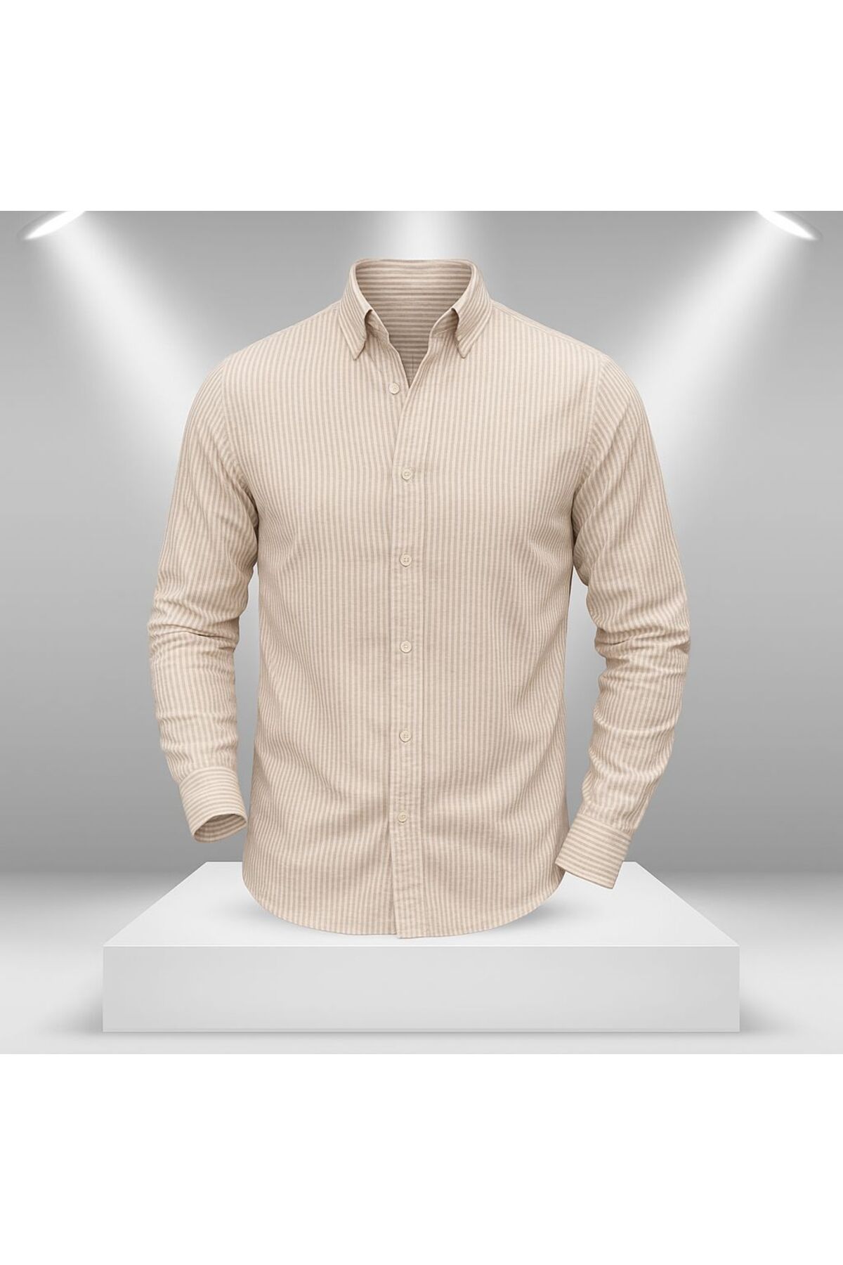LC Waikiki Keten Çizgili Slim Fit Şık Premium Kalite Düğmeli Pamuklu Erkek Gömlek Klasik ve Spor Giyim