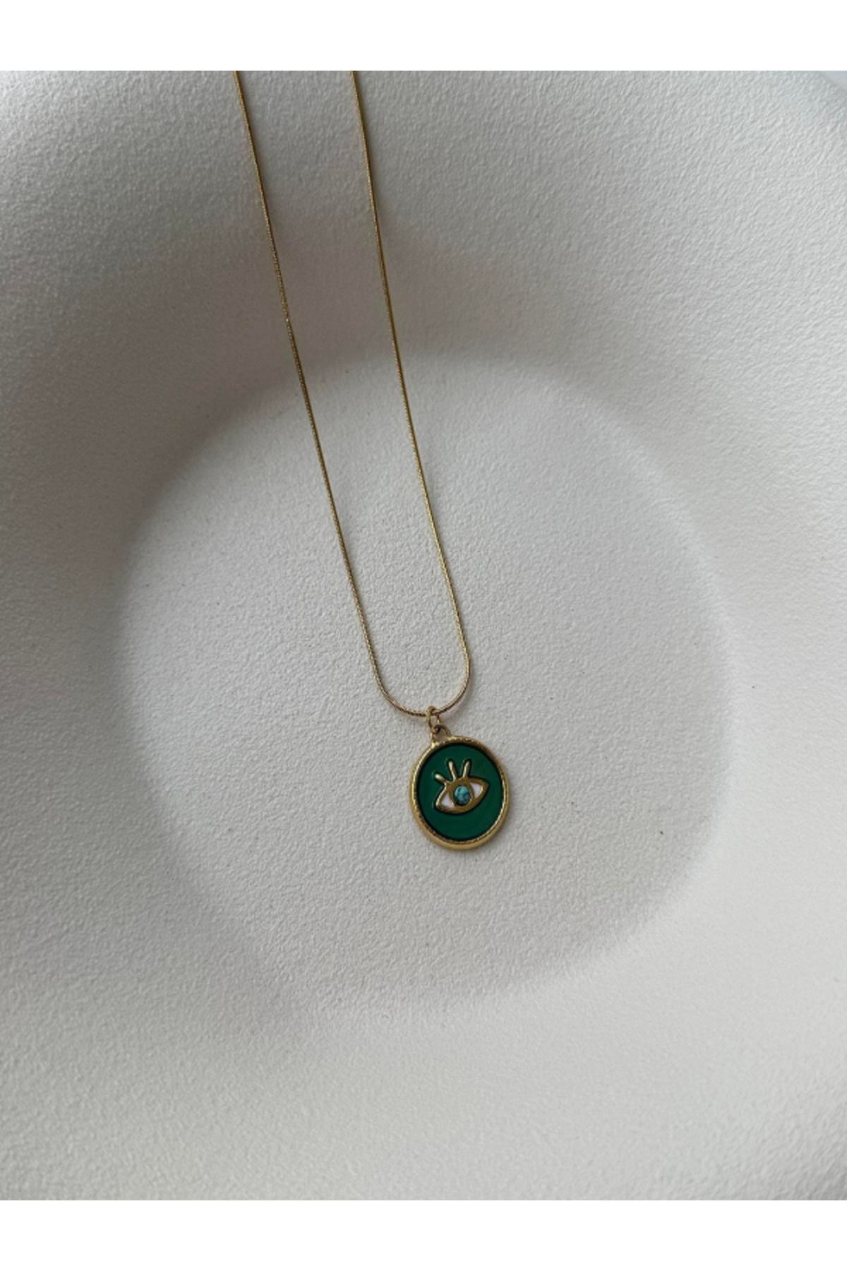 BessyJewelry Yuvarlak Göz Çelik Mineli Kolye