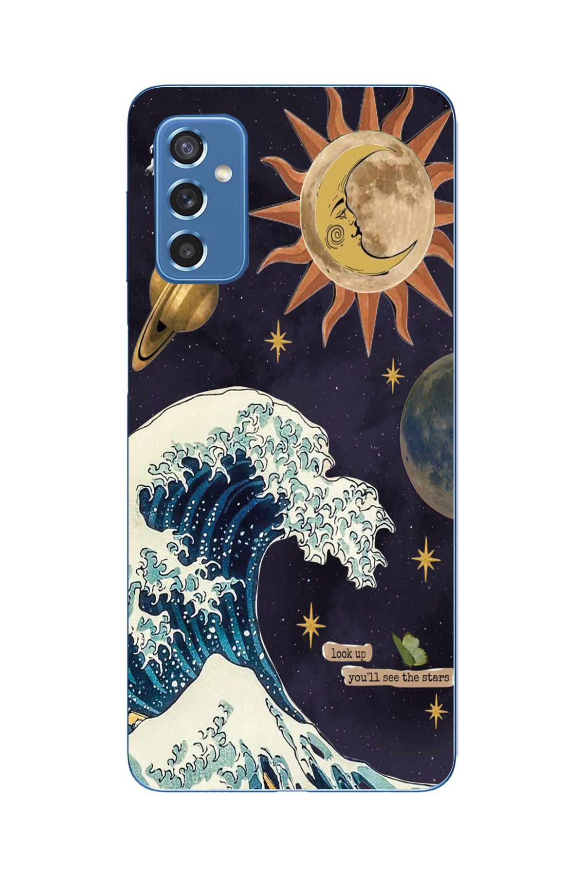 moonset Samsung Galaxy M52 Uyumlu Dalga ve Güneş Tasarımlı Baskılı Şeffaf Telefon Kılıfı