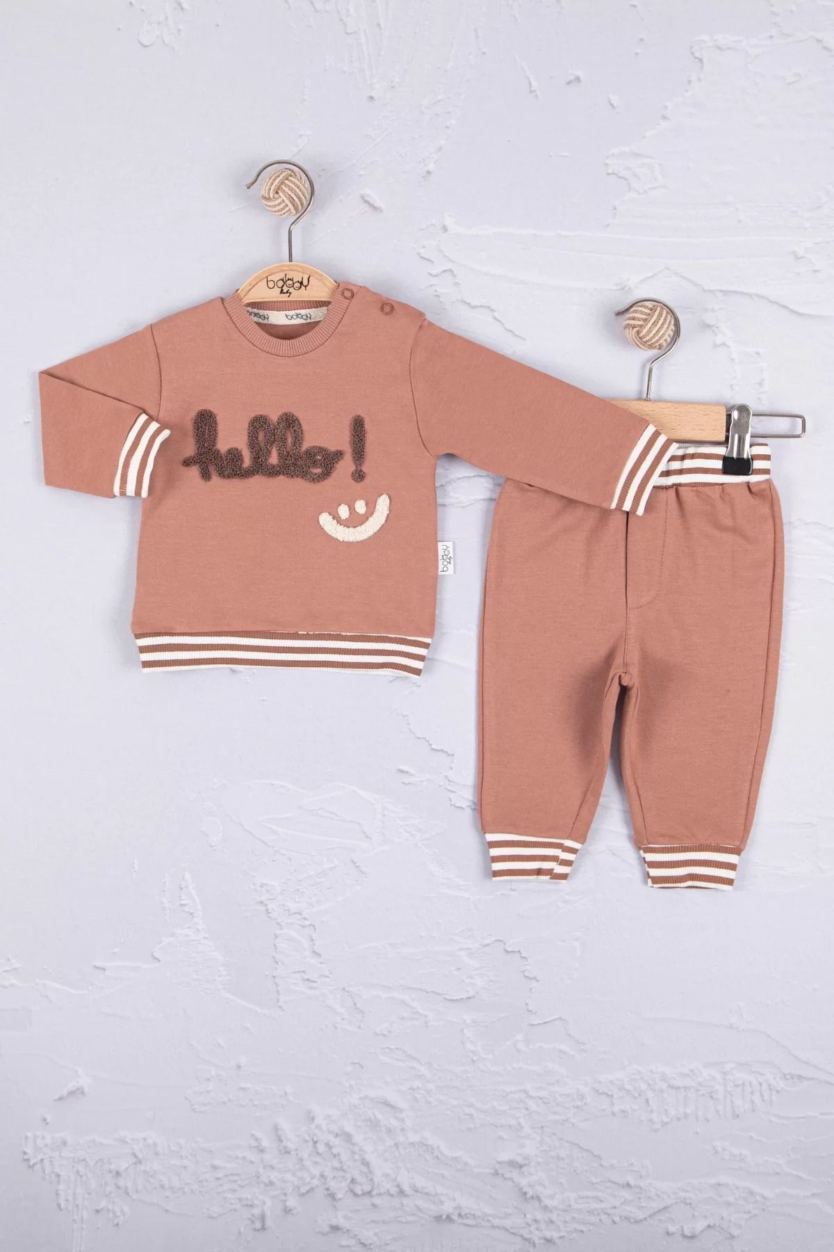 Shop58 Hello Nakışlı % 100 Pamuk 2'li Erkek Bebek Takım