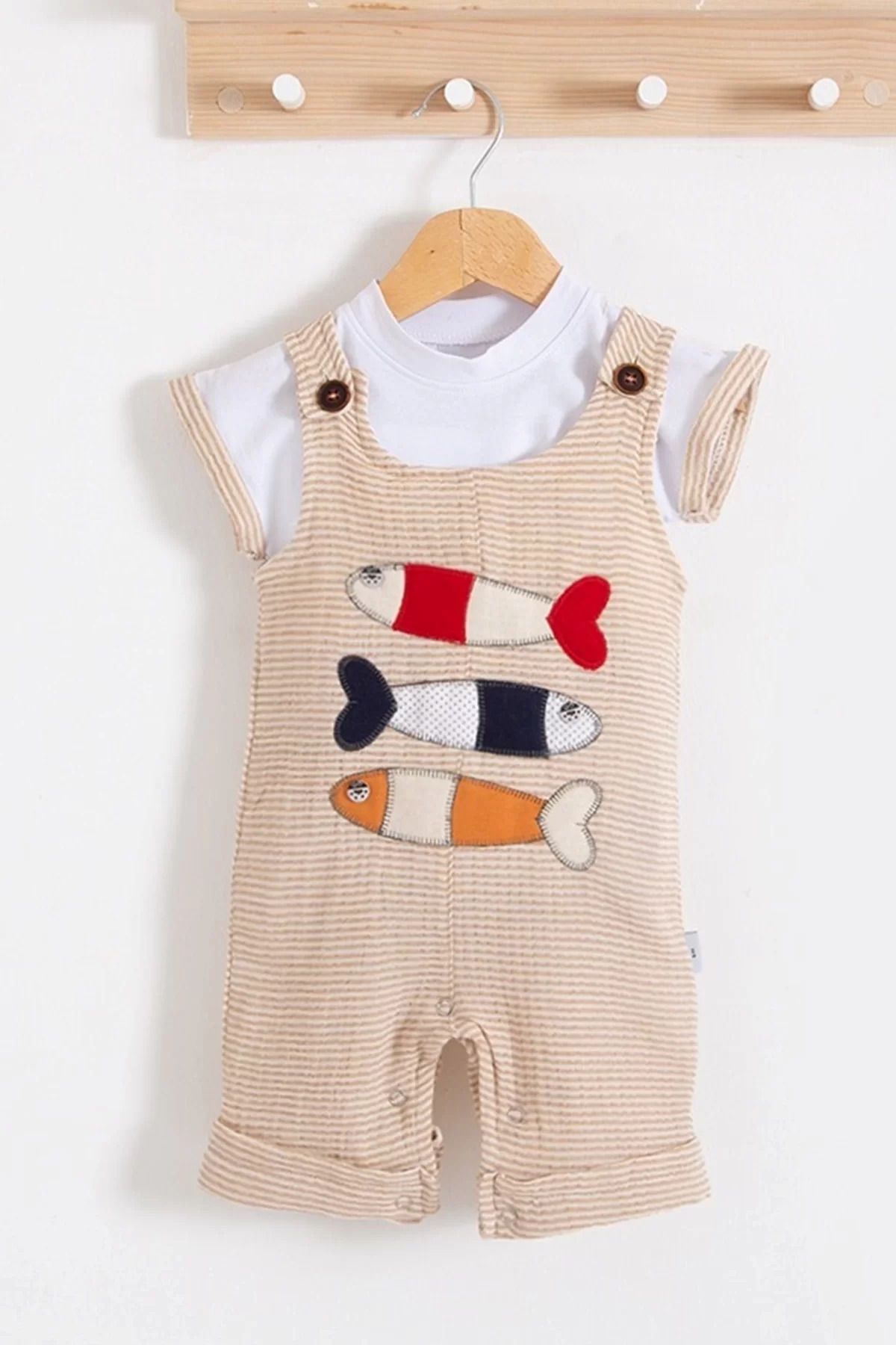 Shop58 Balık Nakışlı Kısa Kollu Erkek Bebek Tulumu