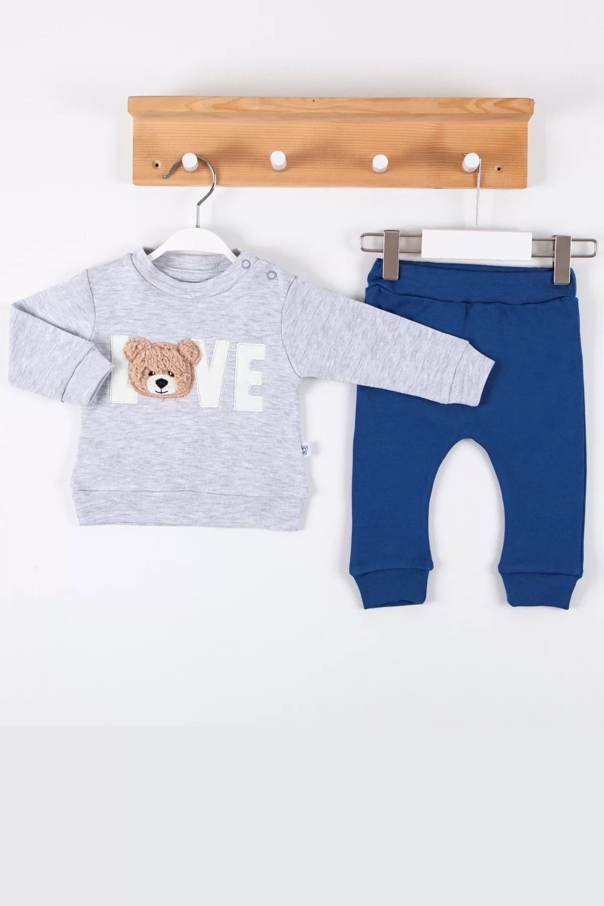 Shop58 Bear Love Nakışlı % 100 Pamuklu 2'li Erkek Takım