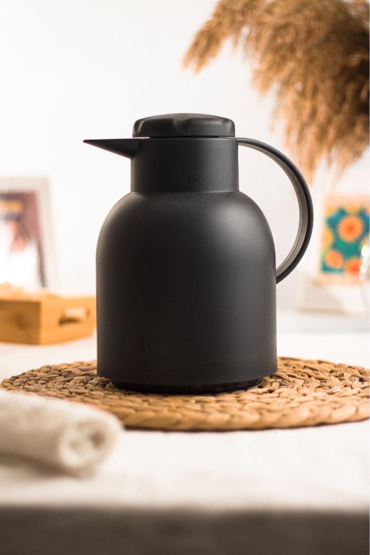 Shop58 1 LT Isı Yalıtımlı Çay Ve Soğuk Su Termosu Siyah (12 Saat Sıcak Tutar& İçi Camdır)