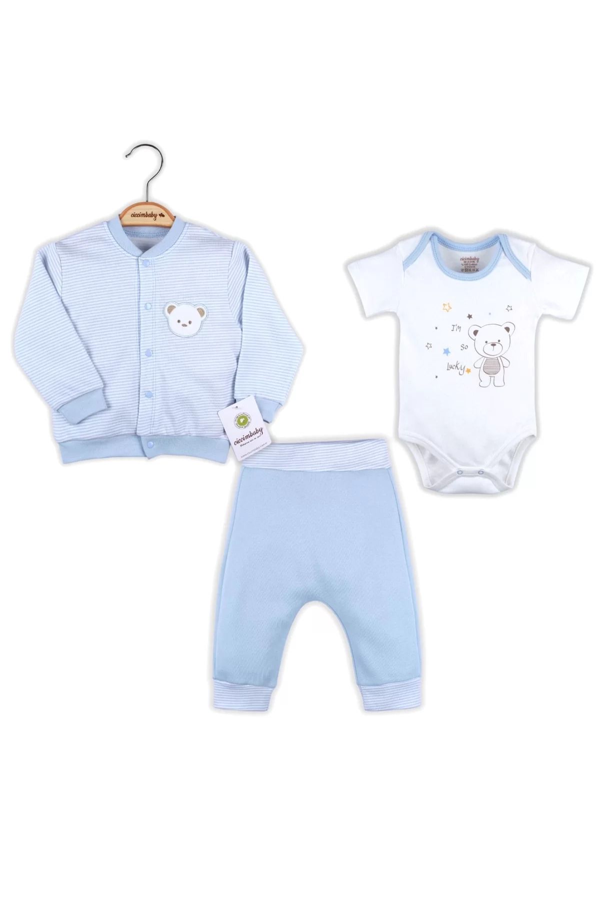 Shop58 Çizgili Bear Hırkalı % 100 Pamuk Erkek Bebek Takım