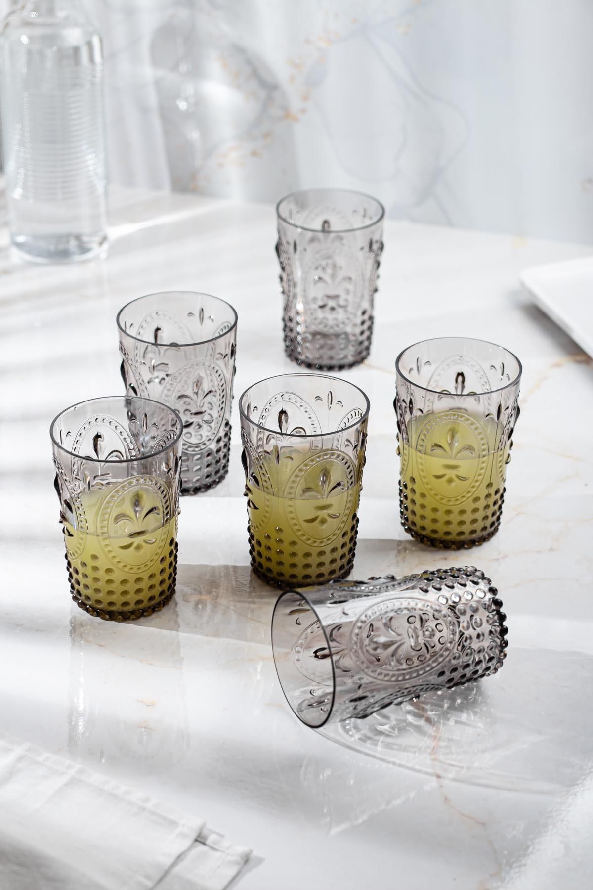 Shop58 Akrilik Füme 6'lı Kısa Bardak & Su Meşrubat Kahve Yanı Bardağı 400 ml ( Cam Değildir )