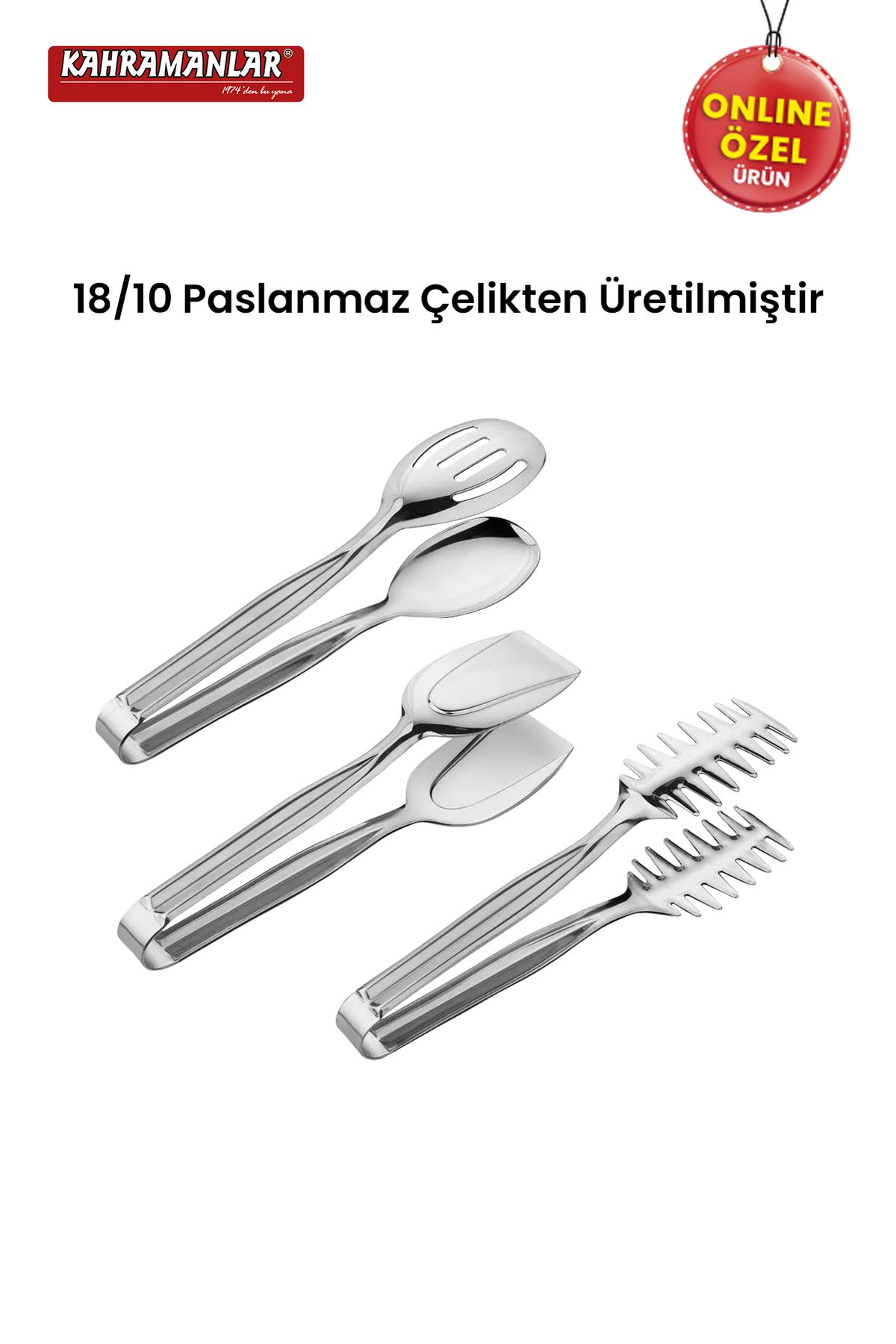 Kahramanlar-Demre 3-Piece Platinum Steel Grilled Salad Crepe Tongs Set 4