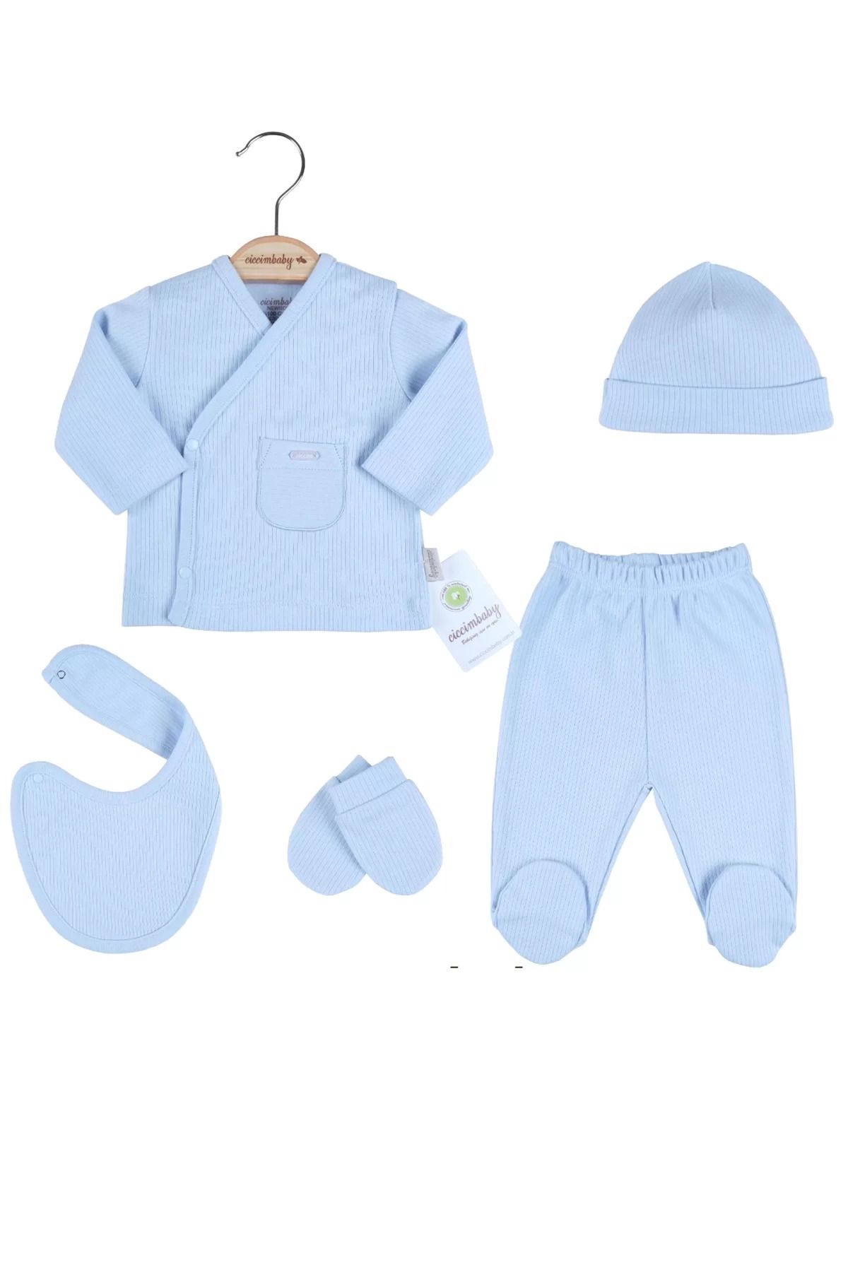 Shop58 Cepli Çizgili 5'li % 100 Pamuk Hastane Çıkış Seti