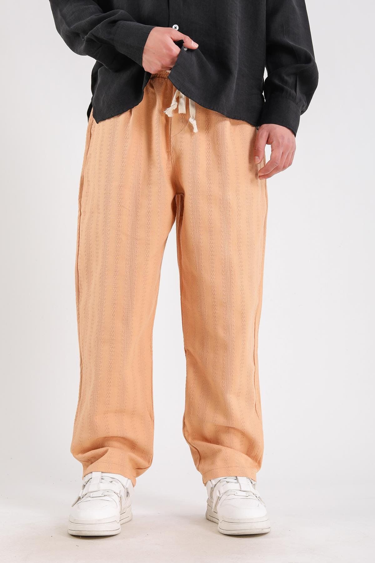 Jr.Crime Çizgili Camel Relax Kumaş Pantolon