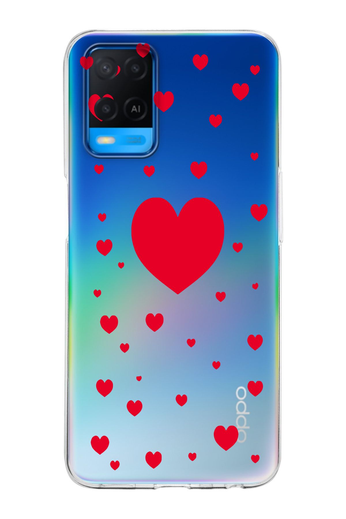 moonset Oppo A54 Uyumlu Kalpler Tasarımlı Baskılı Şeffaf Telefon Kılıfı