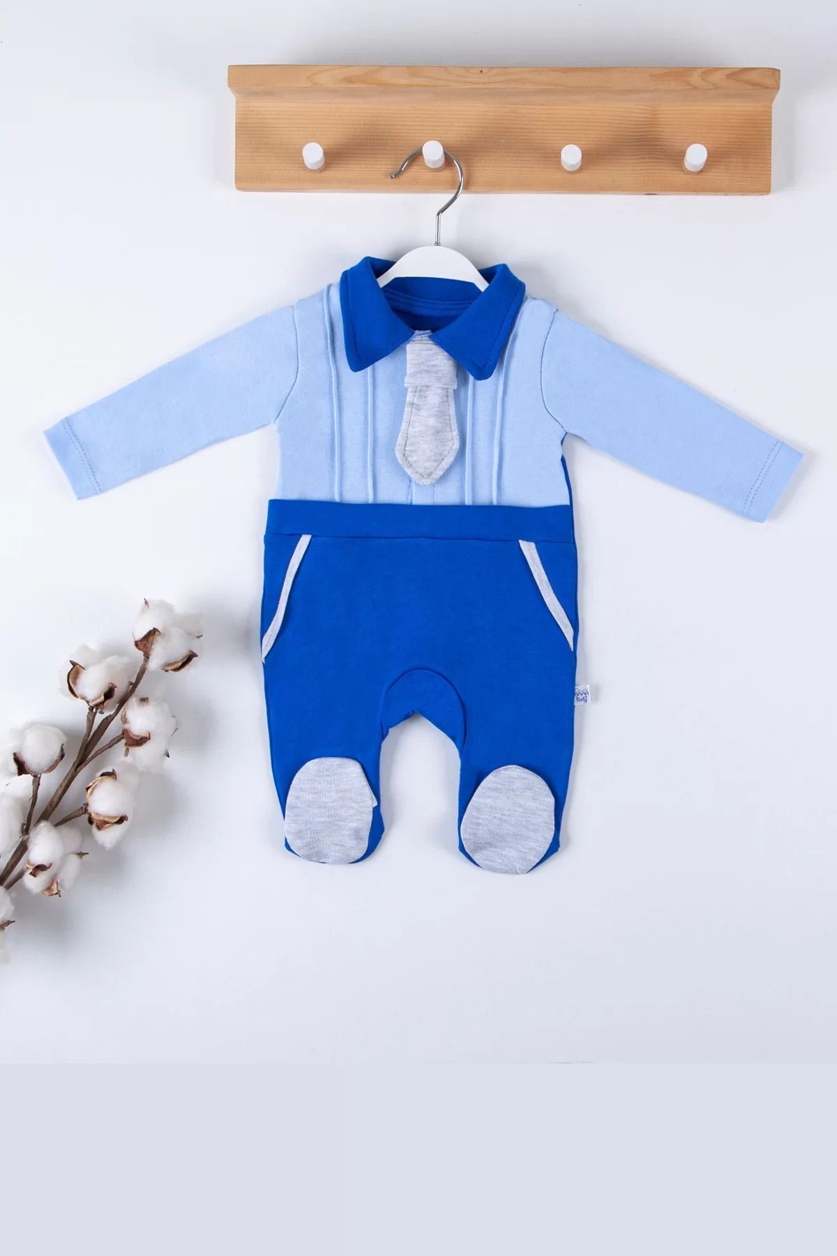 Shop58 Kravat Aksesuarlı Ayaklı % 100 Pamuklu Erkek Bebek Tulumu