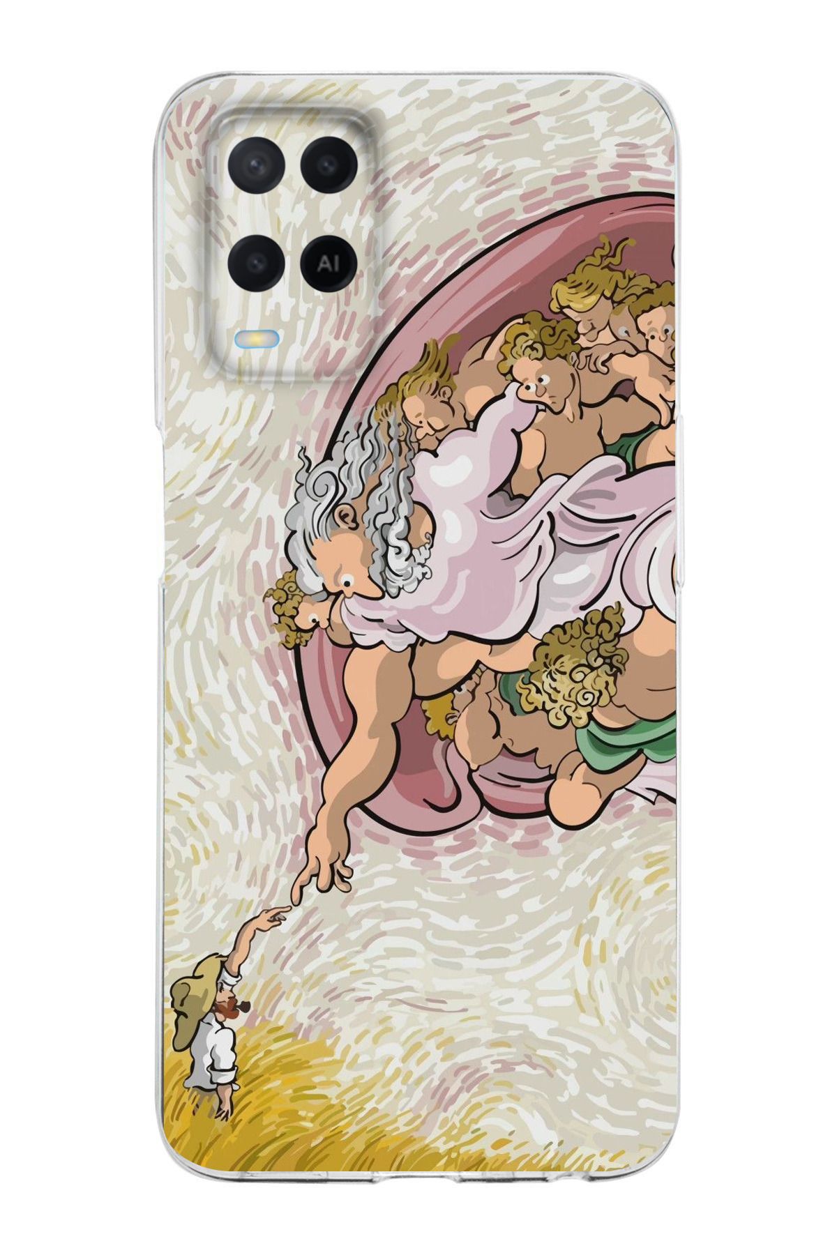moonset Oppo A54 Uyumlu Van Gogh Tasarımlı Baskılı Şeffaf Telefon Kılıfı