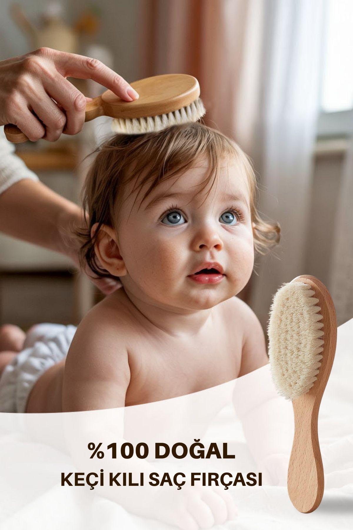 Nami Baby %100 Doğal Keçi Kılı Bebek Saç Fırçası – Yeni Doğanlar İçin Keçi Kılı Saç Fırçası