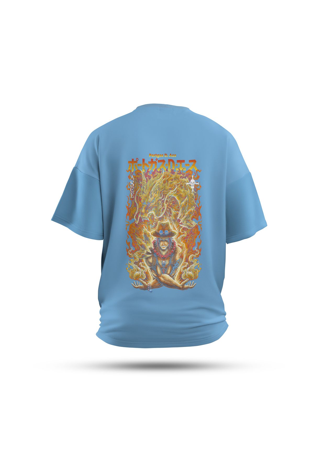 Zestia Unisex T-Shirt, One Piece Anime Sırt Baskılı, Regular, %100 Pamuk, Mavi T-Shirt No: 00156