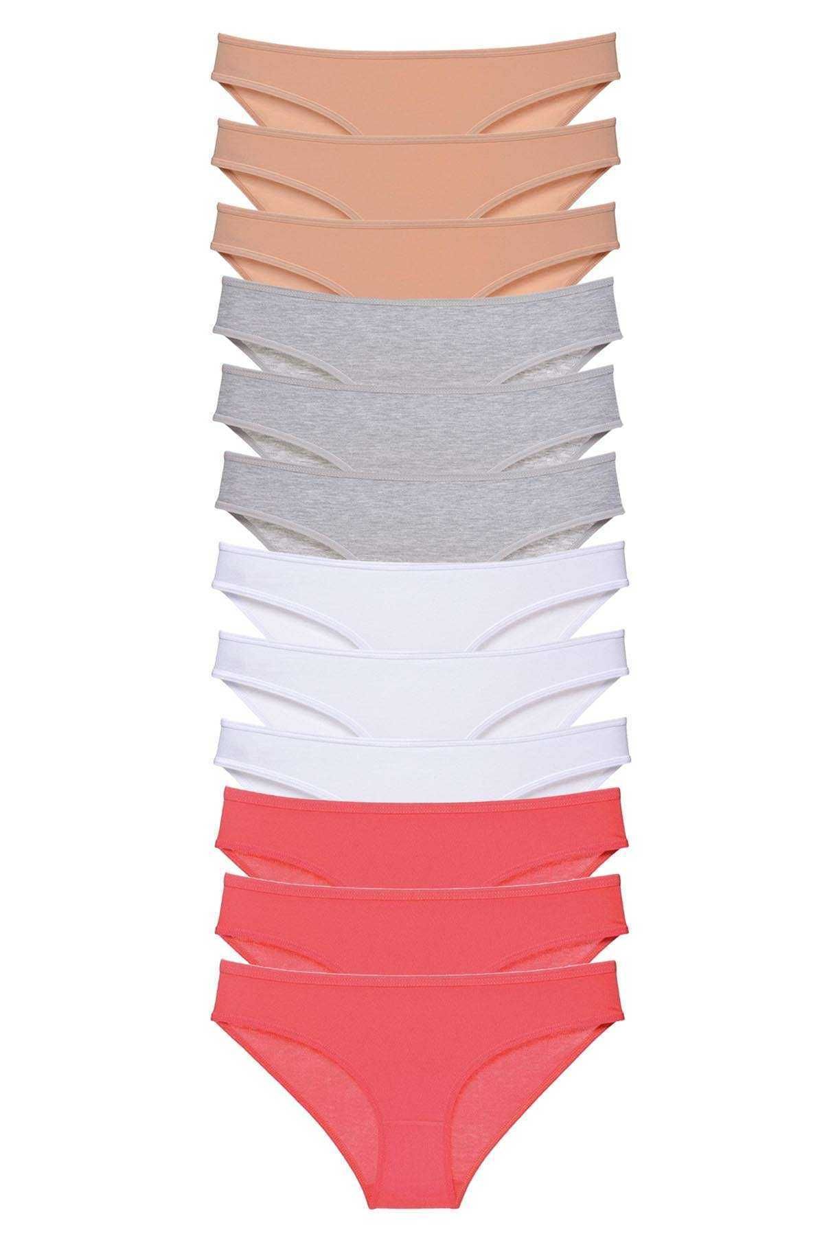 Shop58 12 adet Süper Eko Set Likralı Kadın Slip Külot Ten Gri Beyaz Fuşya