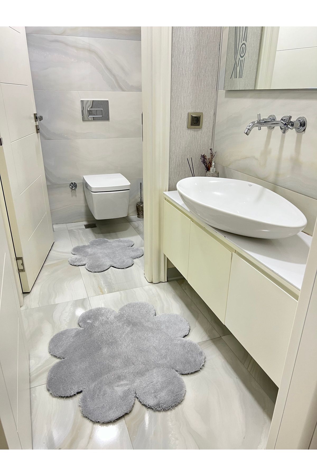 Halı İstasyonu 2'li Banyo Paspas Halısı Peluş Halı Klozet Takımı 60x60(papatya) Ve 80x80(papatya)