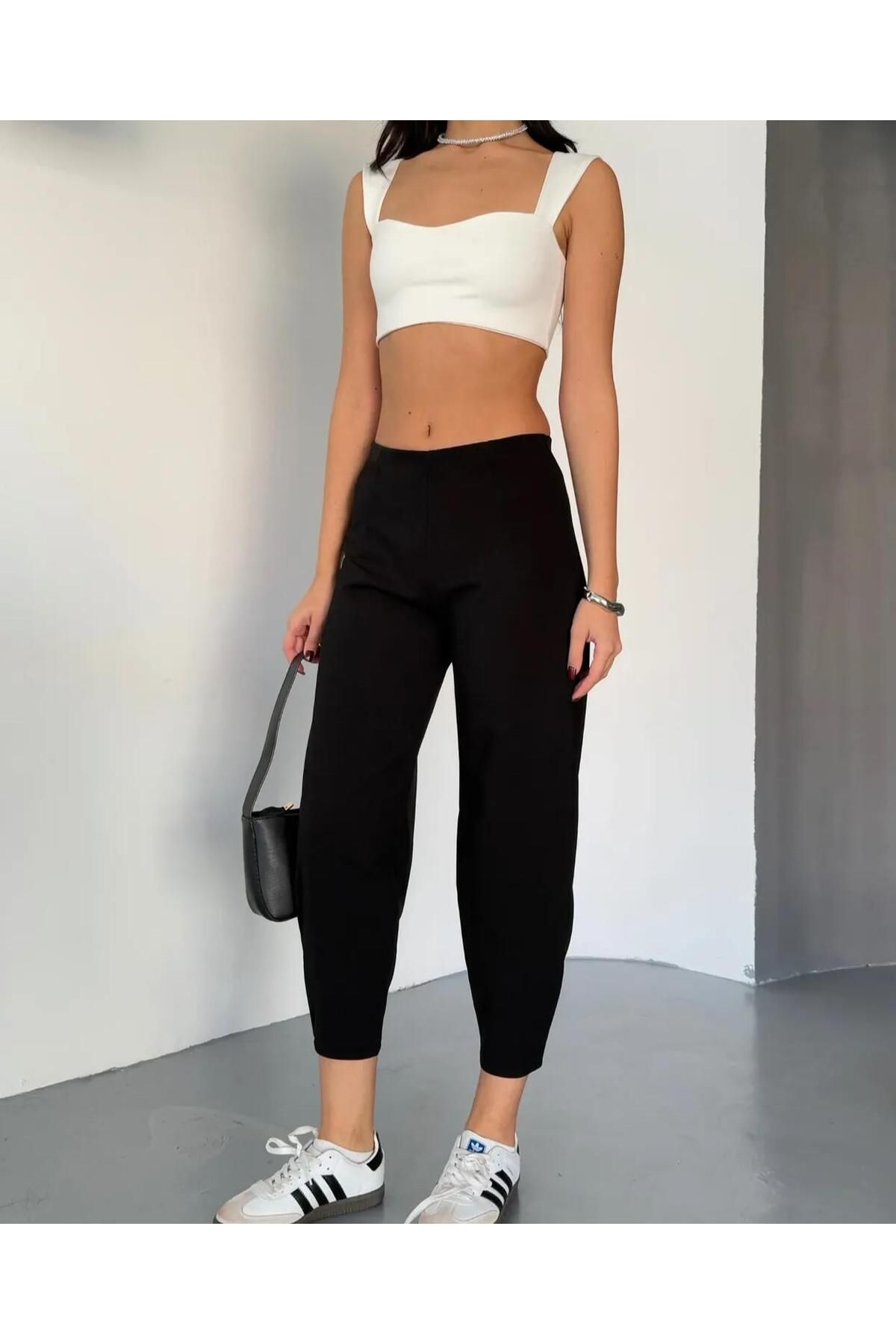 Wearflawless Kadın Scuba Crep Kumaş Beli Lastikli Şalvar Model Balon Pantolon