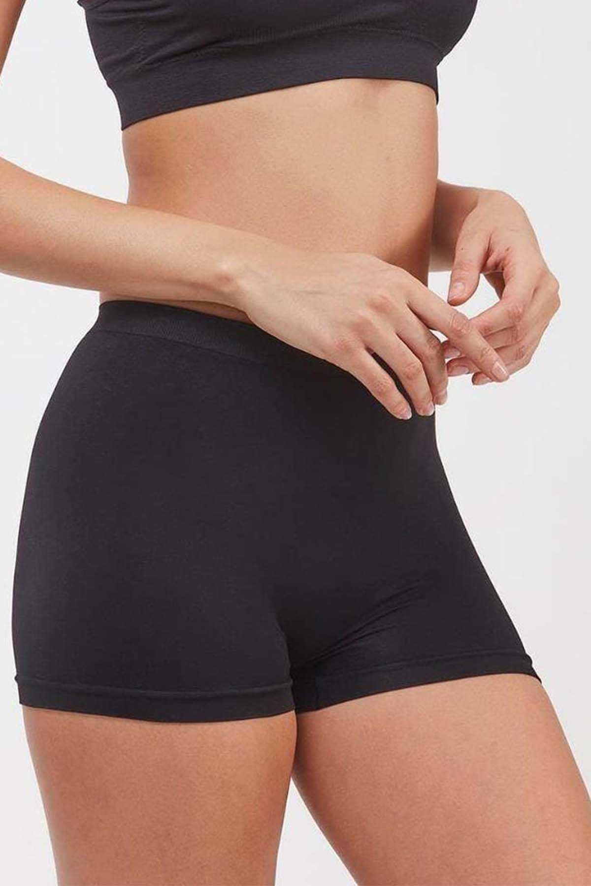 Shop58 Elite Life Dikişsiz Kadın Boxer Siyah Şort 830