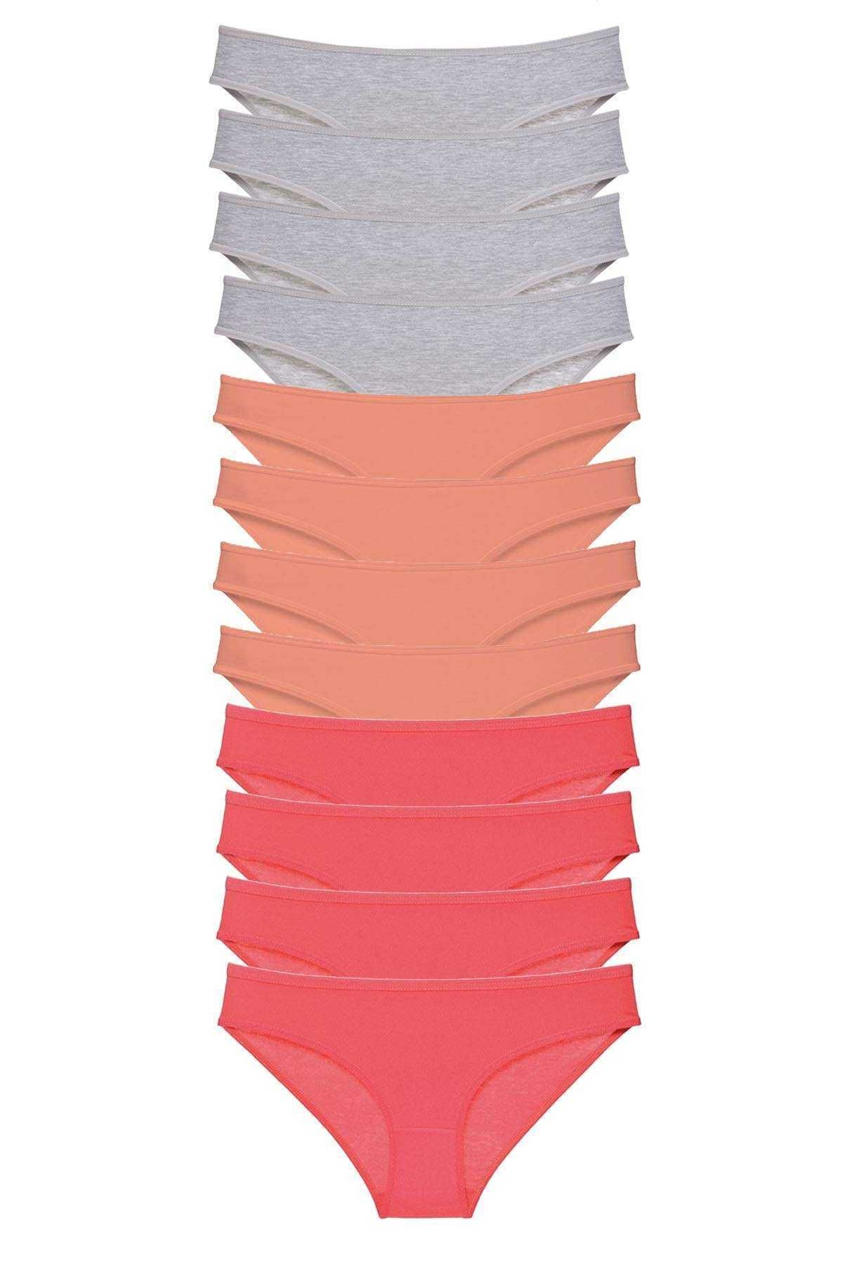 Shop58 12 adet Süper Eko Set Likralı Kadın Slip Külot Gri Pudra Fuşya