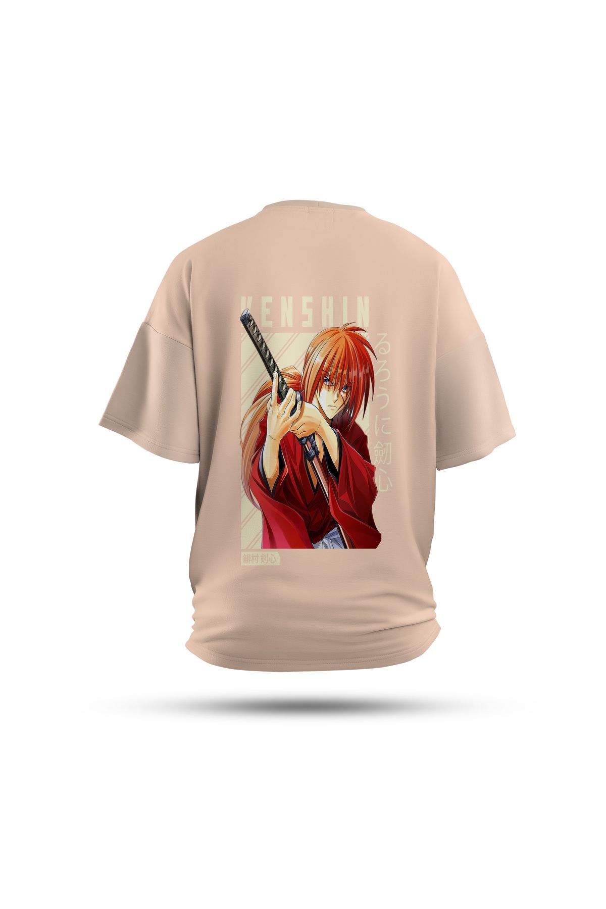 Zestia Unisex T-Shirt, Samurai X Anime Sırt Baskılı, Regular, %100 Pamuk, Krem T-Shirt No: 00140