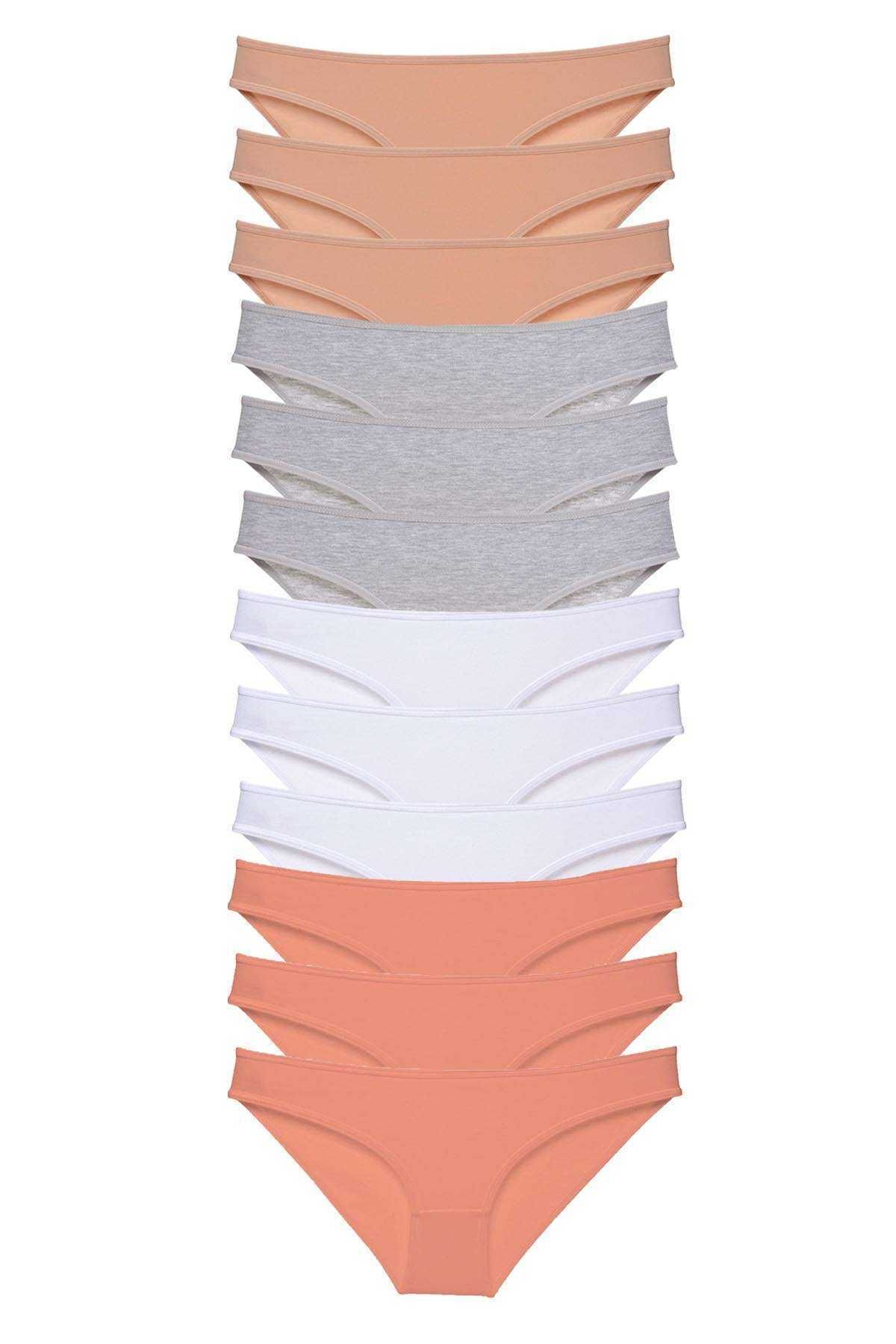 Shop58 12 adet Süper Eko Set Likralı Kadın Slip Külot Ten Gri Beyaz Pudra