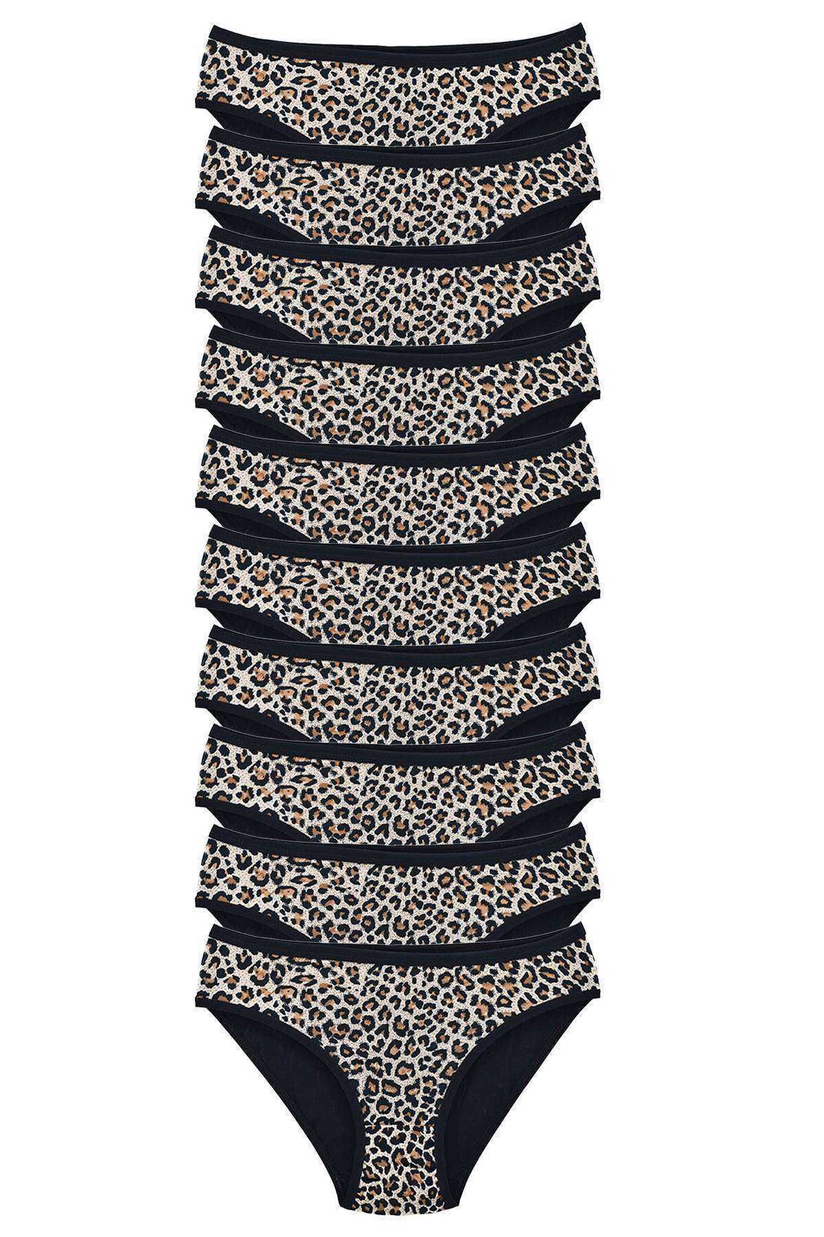 Shop58 10 Adet Leopar Desenli Likralı Yumuşak Dokulu Kadın Slip Külot