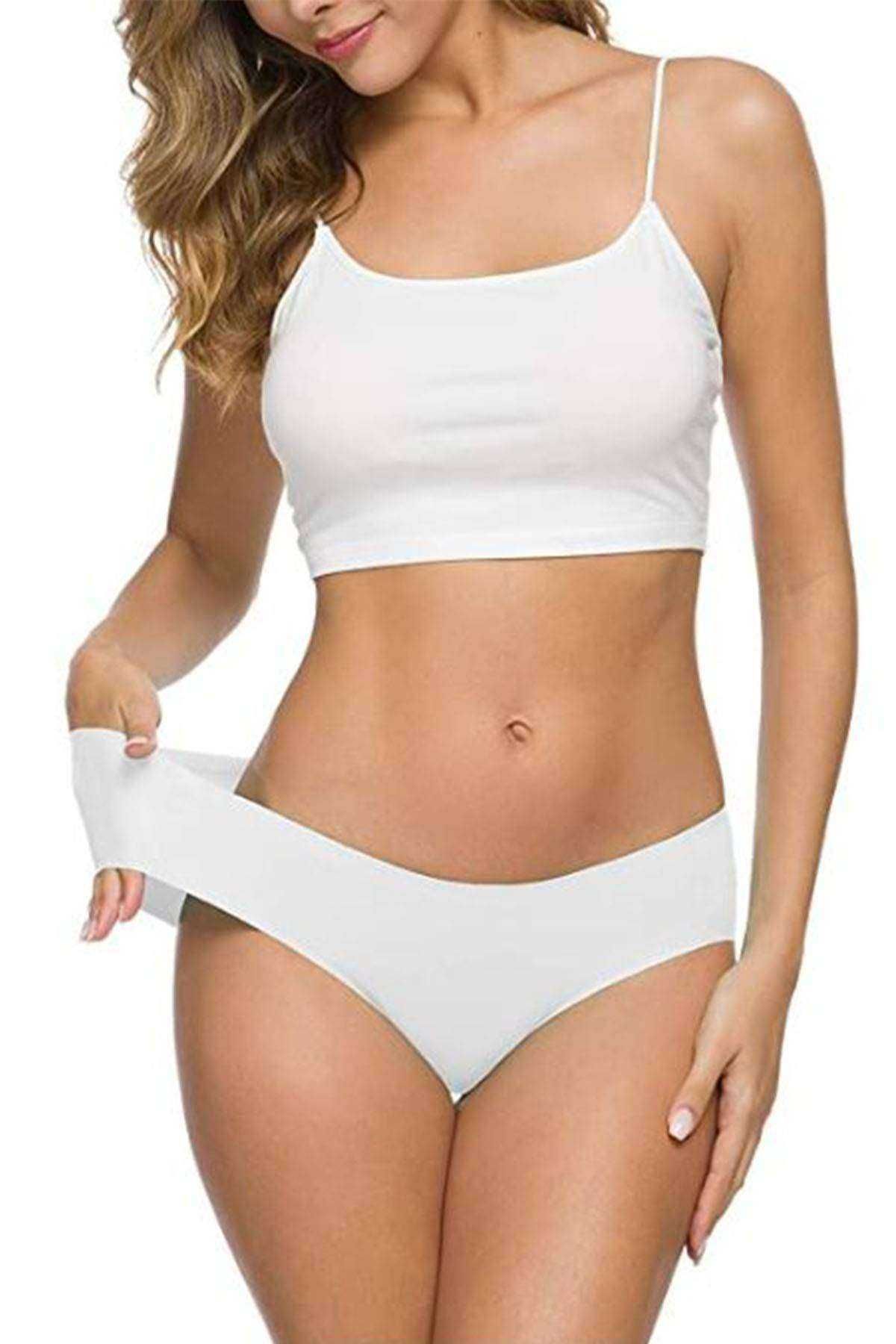 Shop58 Kadın Dikişsiz Lazer Kesim Esnek İz yapmayan Külot Beyaz