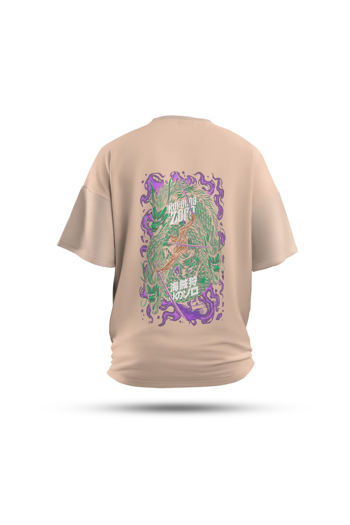 Zestia Unisex T-Shirt, One Piece Zoro Anime Sırt Baskılı, Regular, %100 Pamuk, Krem T-Shirt No: 00145