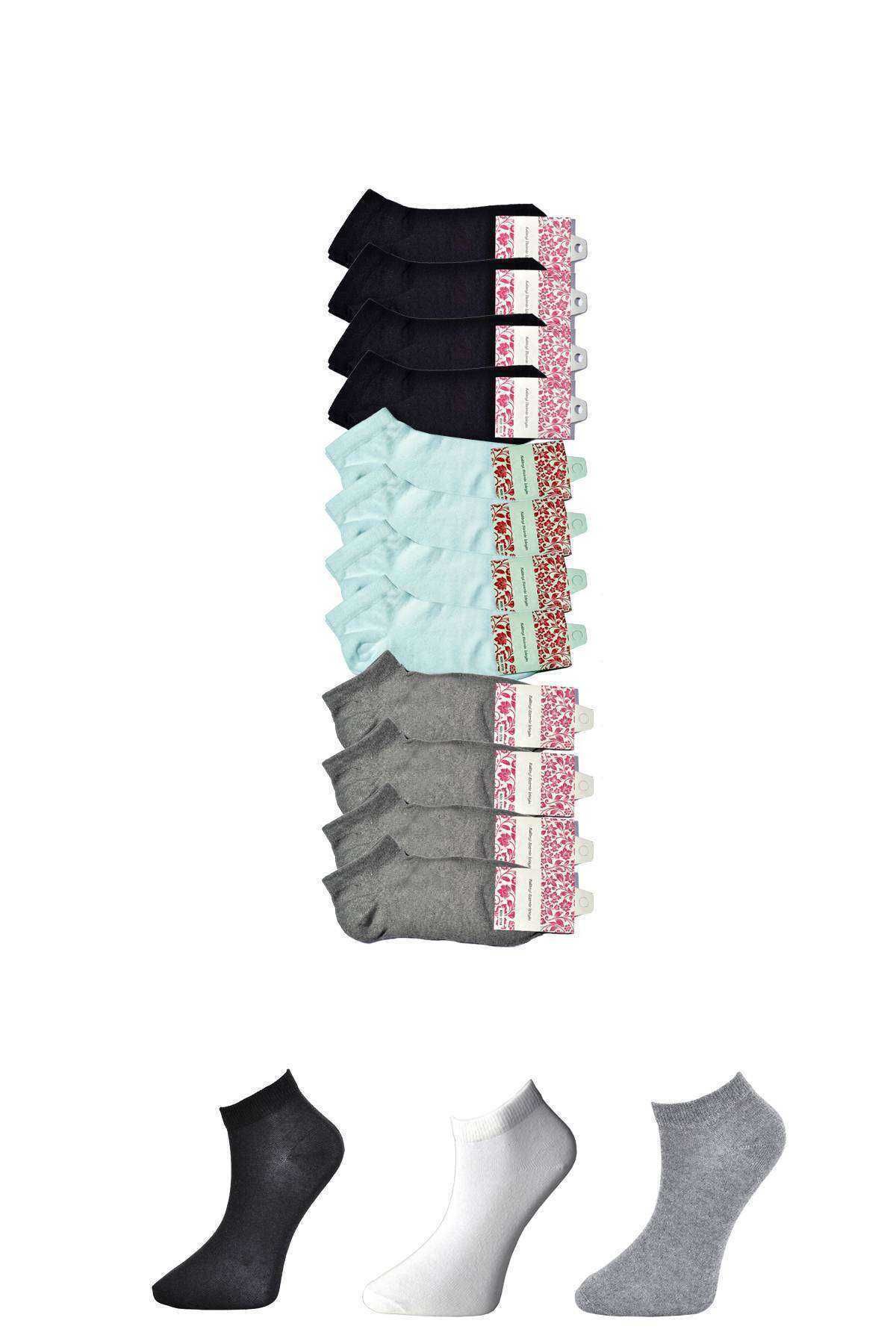 Shop58 Siyah Gri ve Beyaz Kadın Bilek Çorap 12 çift