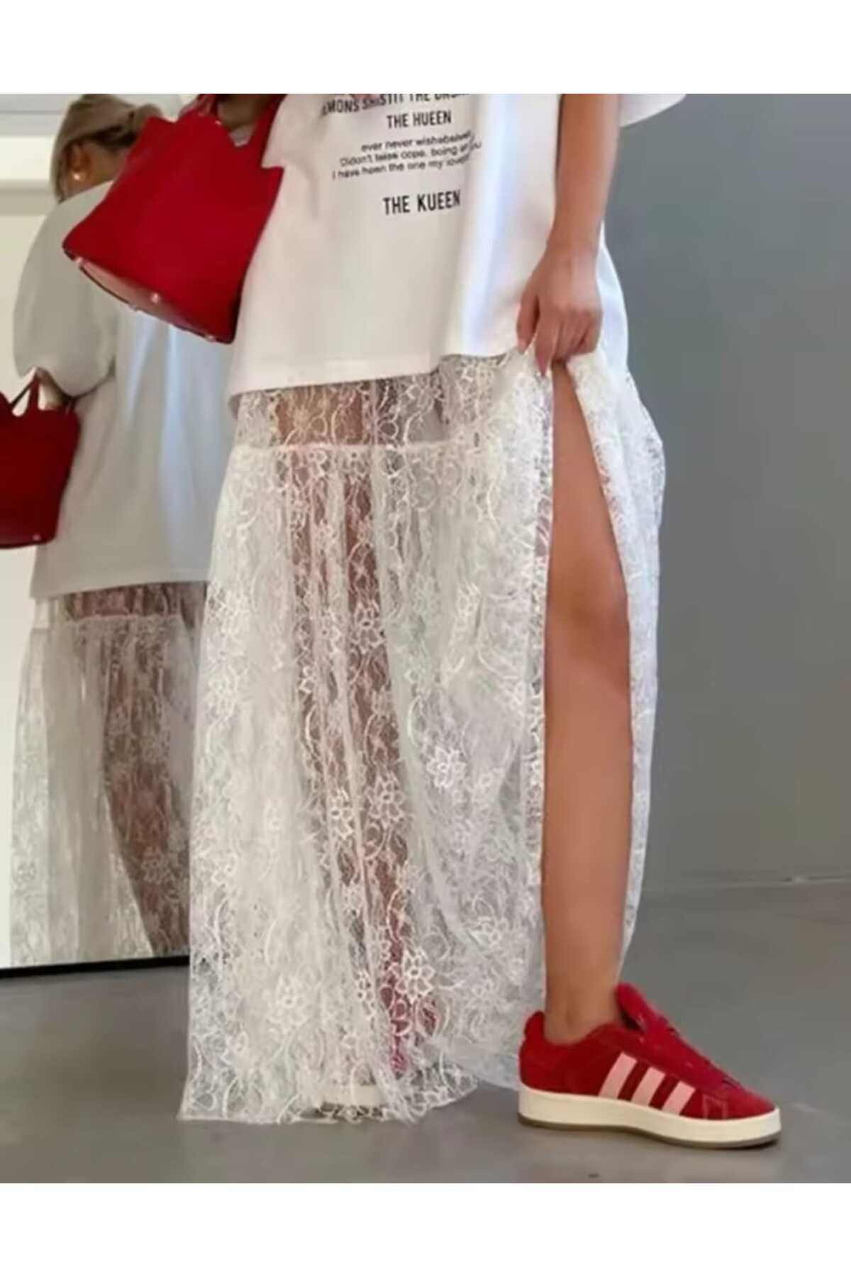 GARDIROZA Beyaz Dantel Etek , Uçuş Uçuş Dantel Etek , Maxi Güpür Etek, Maxi Beyaz Güpür Etek