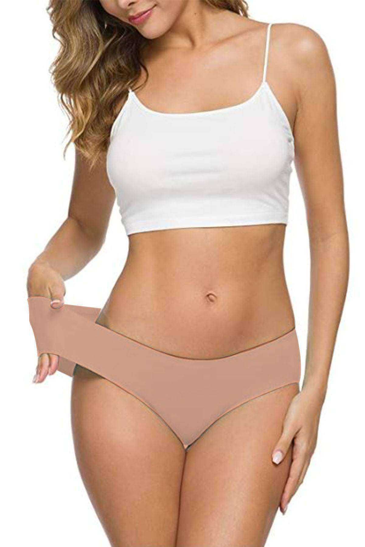 Shop58 Kadın Dikişsiz Lazer Kesim Esnek İz yapmayan Külot Ten