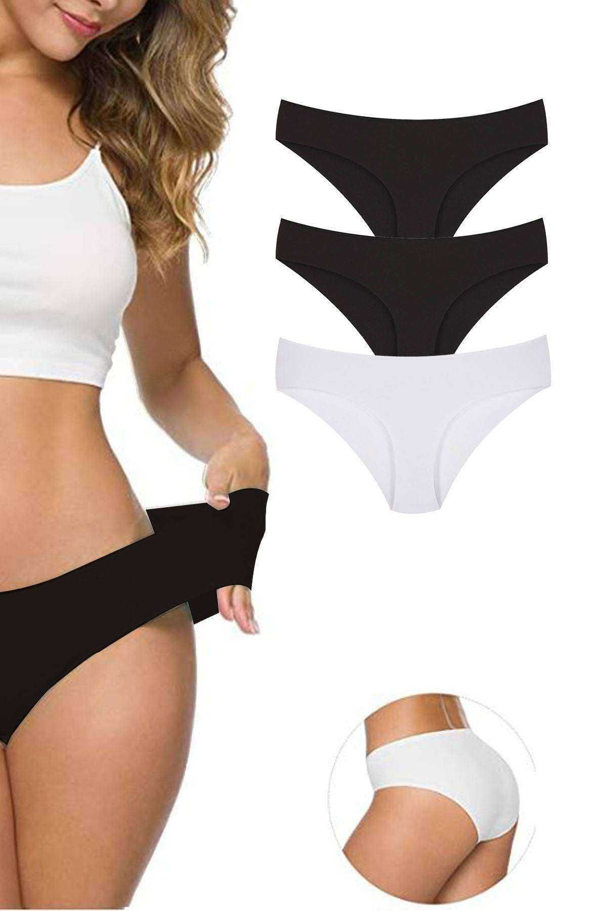 Shop58 3 Adet Kadın Dikişsiz Lazer Kesim Esnek İz yapmayan Külot S1