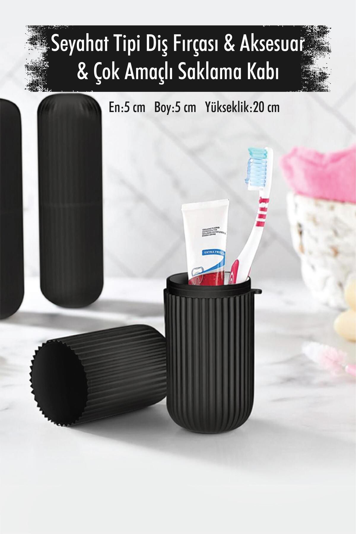 Shop58 Siyah Seyahat Tipi Diş Fırçası & Aksesuar Kutusu & Çok Amaçlı Saklama Kabı