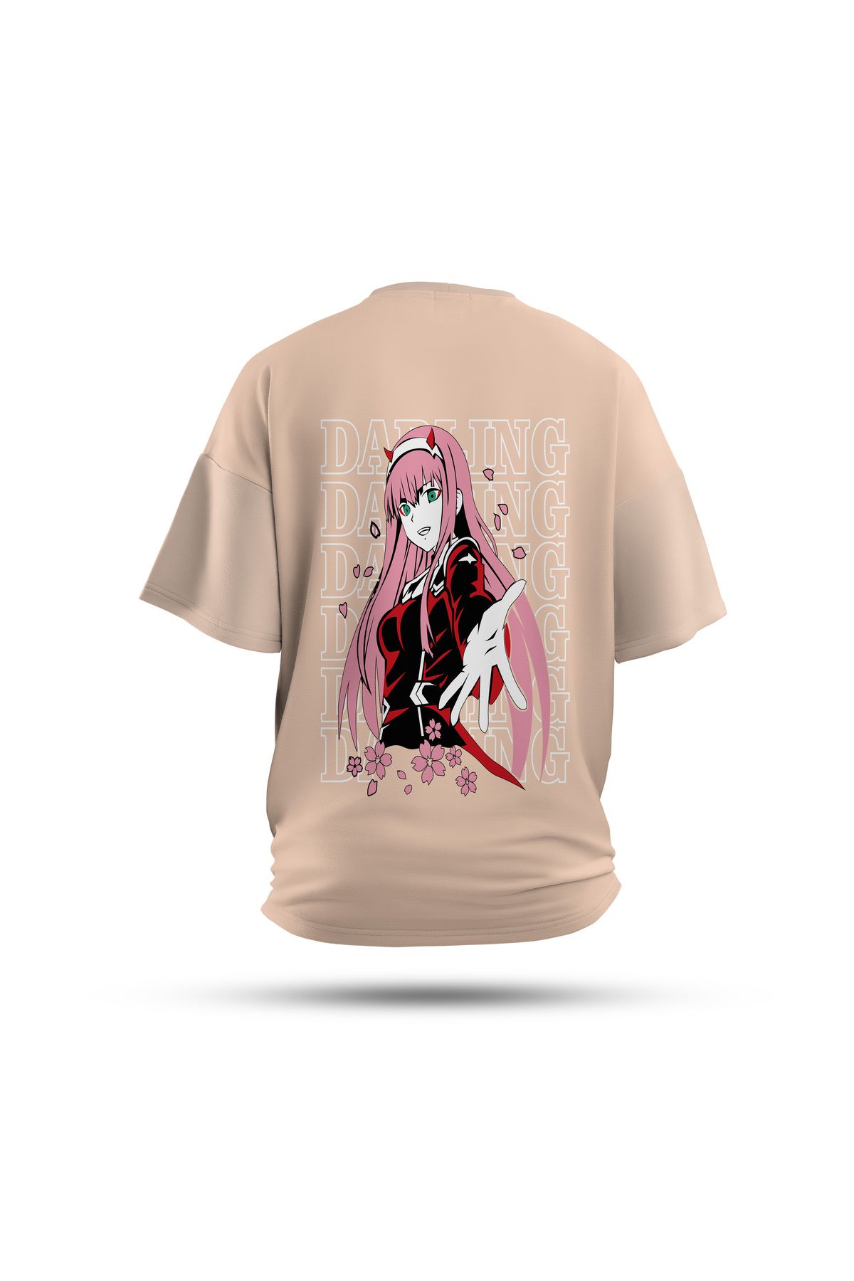 Zestia Unisex T-Shirt, Darling Zero Two Anime Sırt Baskılı, Regular, %100 Pamuk, Krem T-Shirt No: 00177