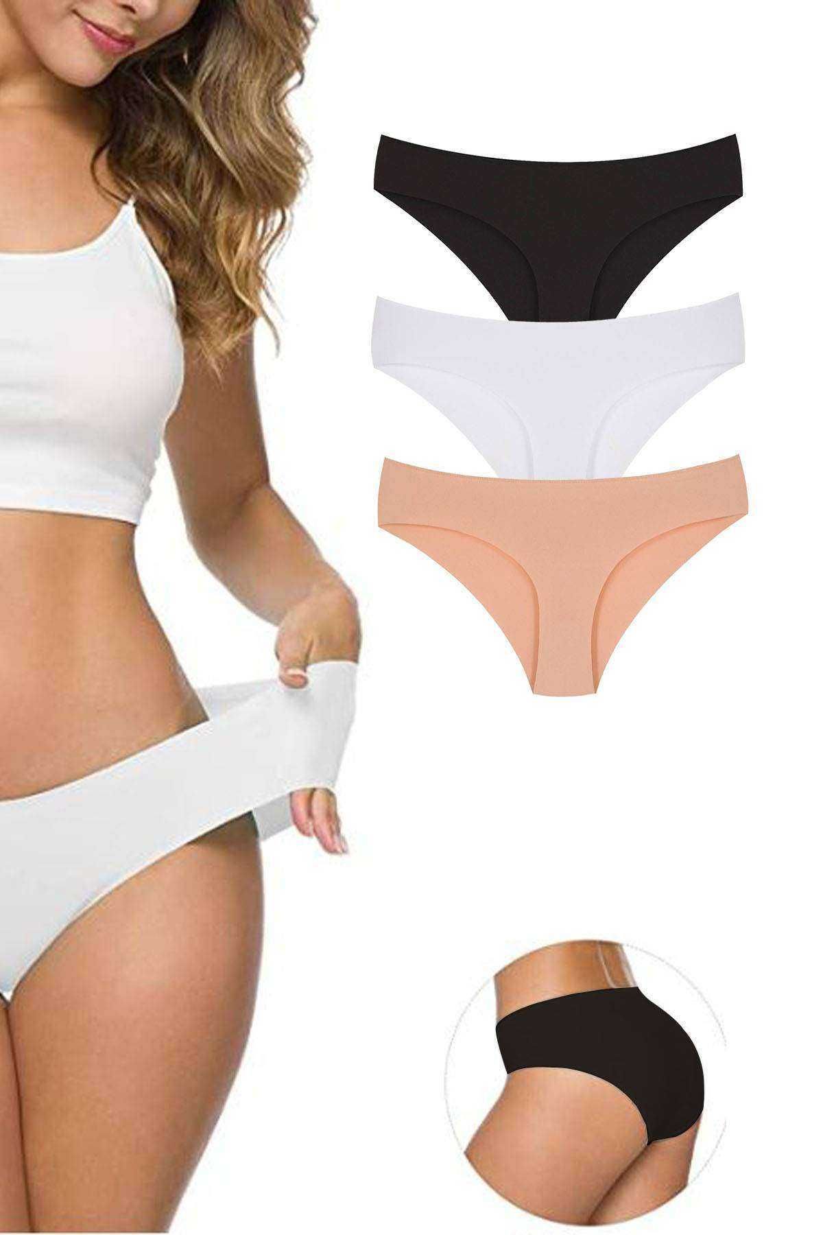 Shop58 3 Adet Kadın Dikişsiz Lazer Kesim Esnek İz yapmayan Külot S4