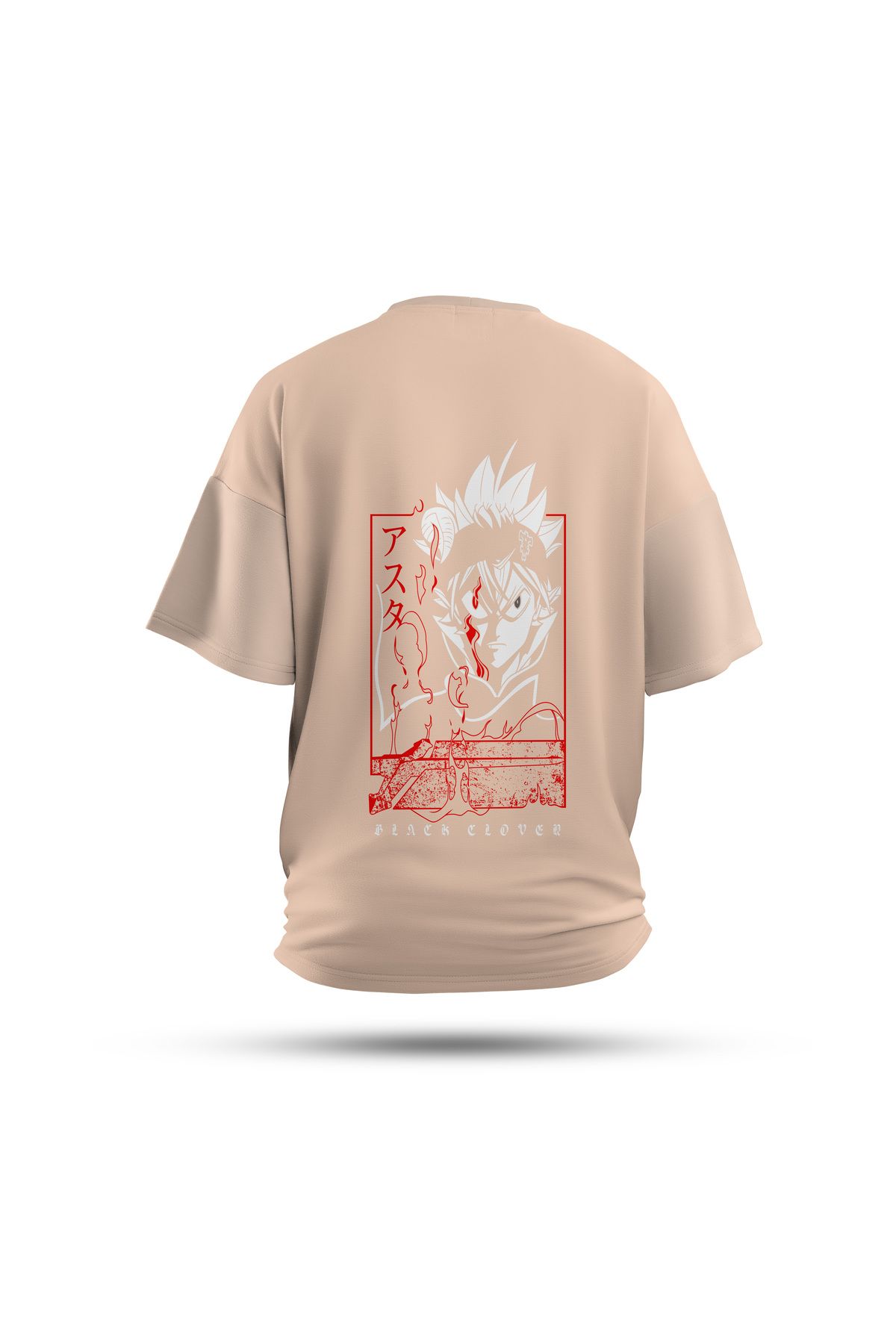 Zestia Unisex T-Shirt, Black Clower Asta Anime Sırt Baskılı, Regular, %100 Pamuk, Krem T-Shirt No: 00162