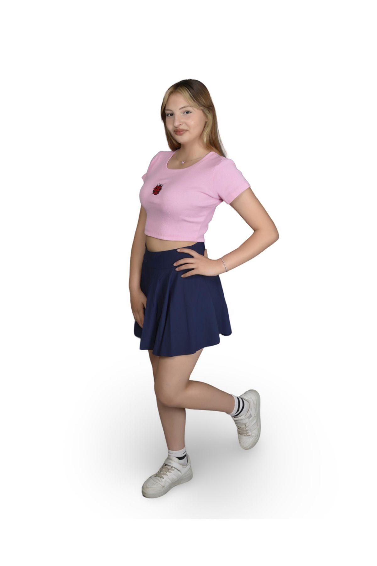 MODA Holisavra Uğur Böceği Desenli Penye Crop