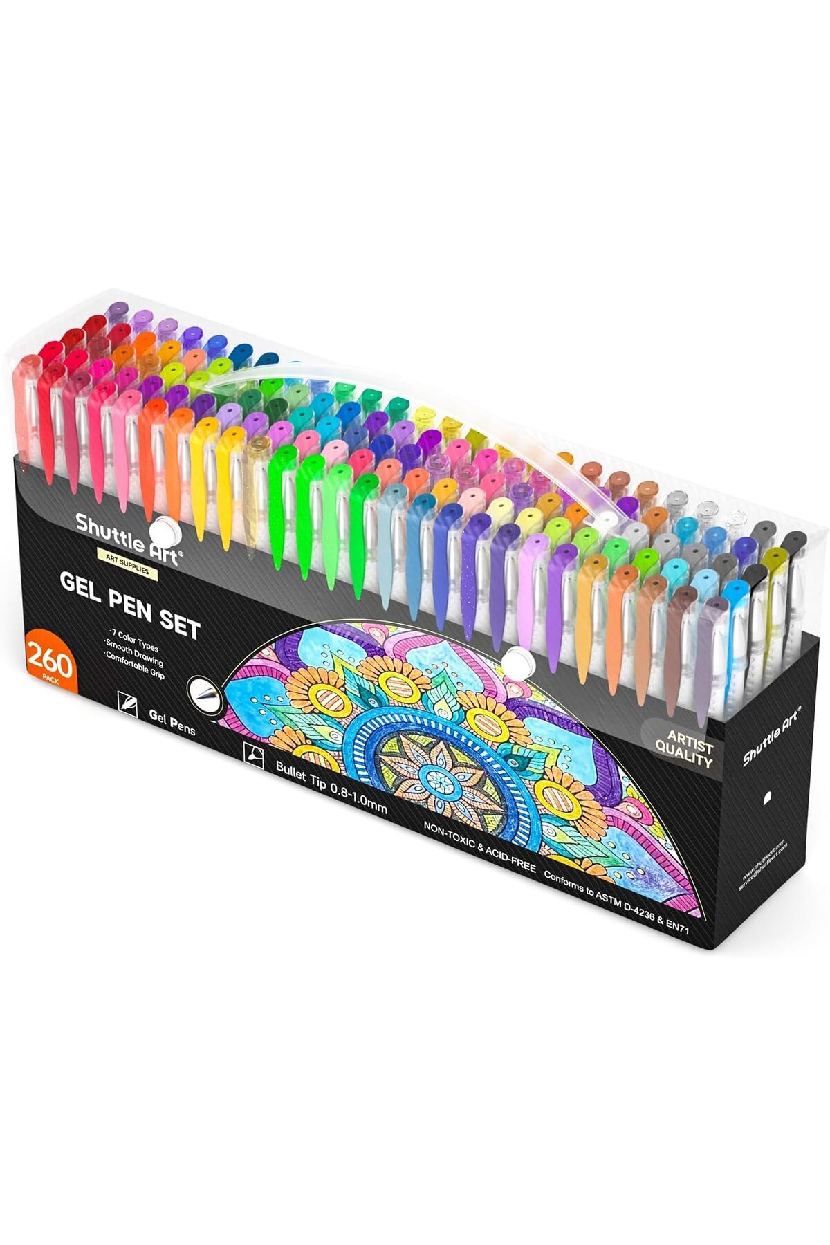 Art Tone Çantalı Dev Jel kalem seti, 260 adet - 130 yedek uçlu 130 Kalem, simli, neon, pastel, metalik Renk