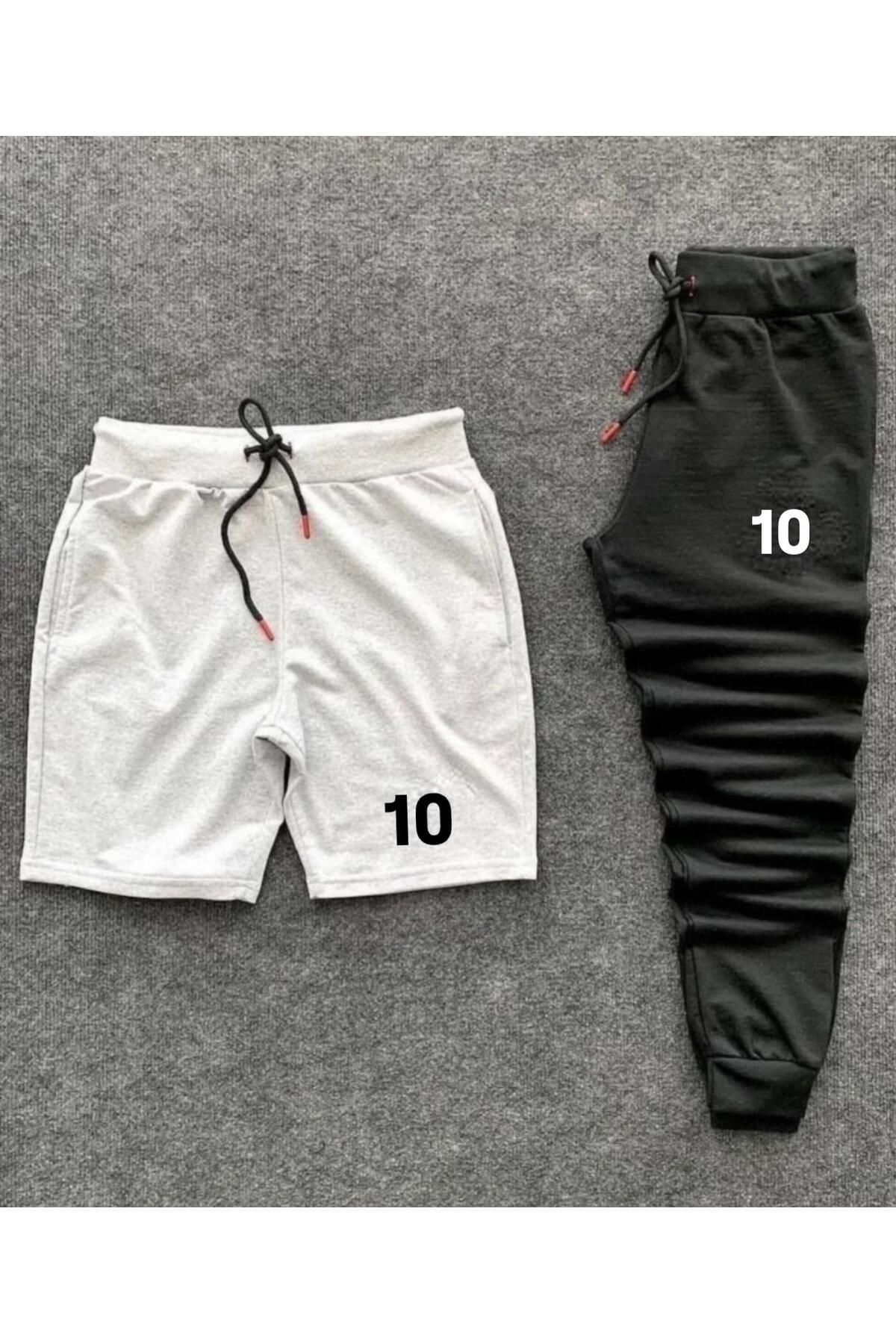 woonkey UNISEX SİYAH VE GRİ BASKILI BEL LASTİKLİ EŞOFMAN ŞORT 2 'Lİ TAKIM