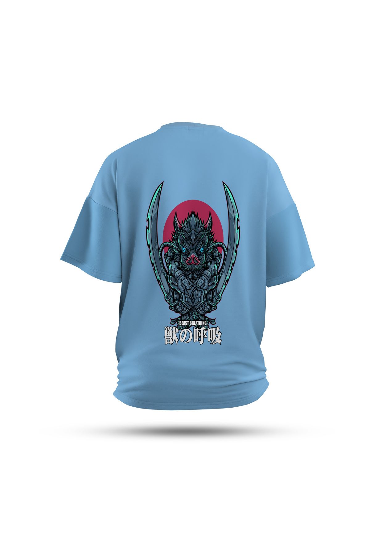 Zestia Unisex T-Shirt, Demon Slayer Anime Sırt Baskılı, Regular, %100 Pamuk, Mavi T-Shirt No: 00171