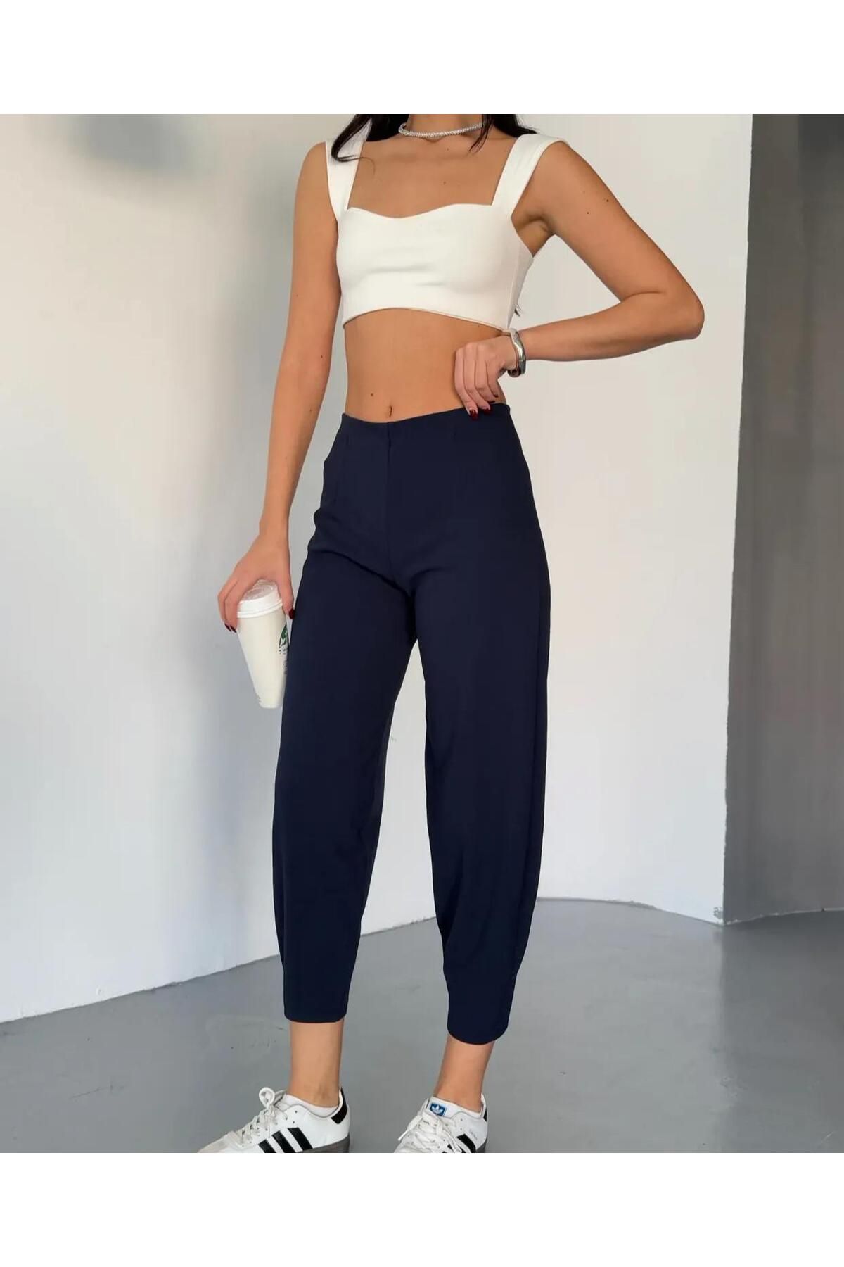 Wearflawless Kadın Scuba Crep Kumaş Beli Lastikli Şalvar Model Balon Pantolon