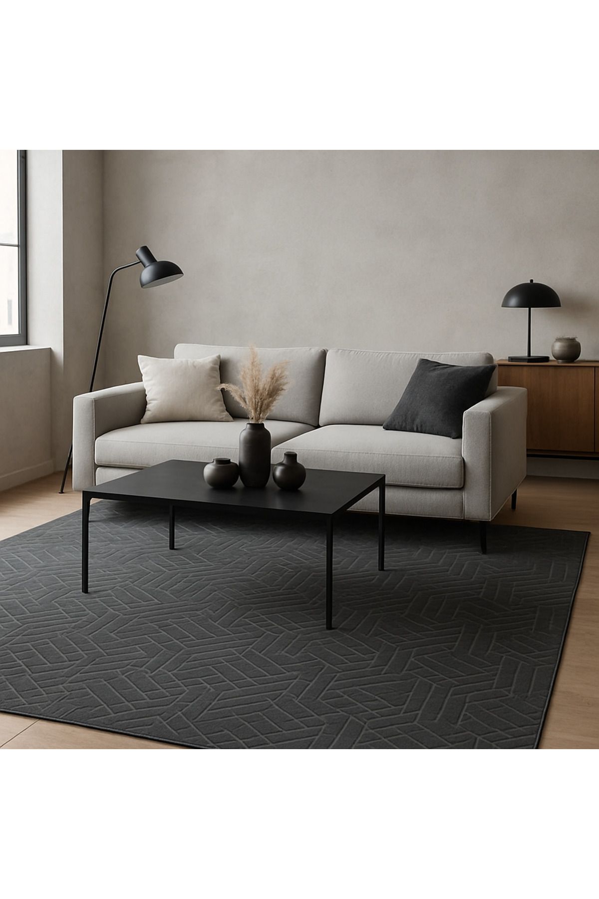Dinarsu Antrasit Dinarsu Armoni Modern Kaymaz Taban Yıkanabilir Yolluk Ve Mutfak Koridor Salon Halısı
