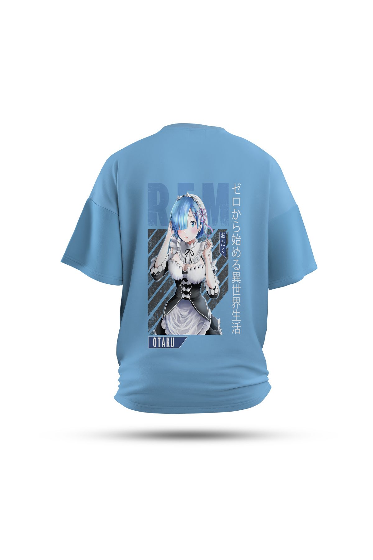 Zestia Unisex T-Shirt, Rem Anime Sırt Baskılı, Regular, %100 Pamuk, Mavi T-Shirt No: 00169